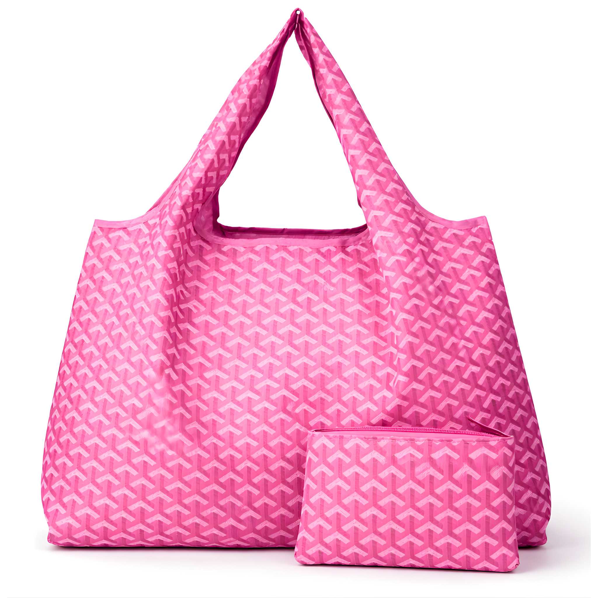Chevron eco-friendly foldable nylon tote bag from private label, showing its compact, reusable design and chevron pattern.