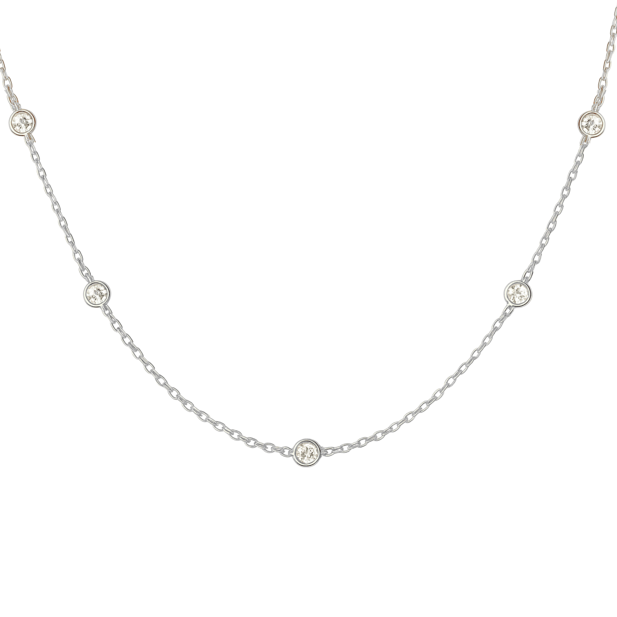 Sterling silver 925 diamond choker necklace from Private Label Jewelry displayed on a soft fabric background.
