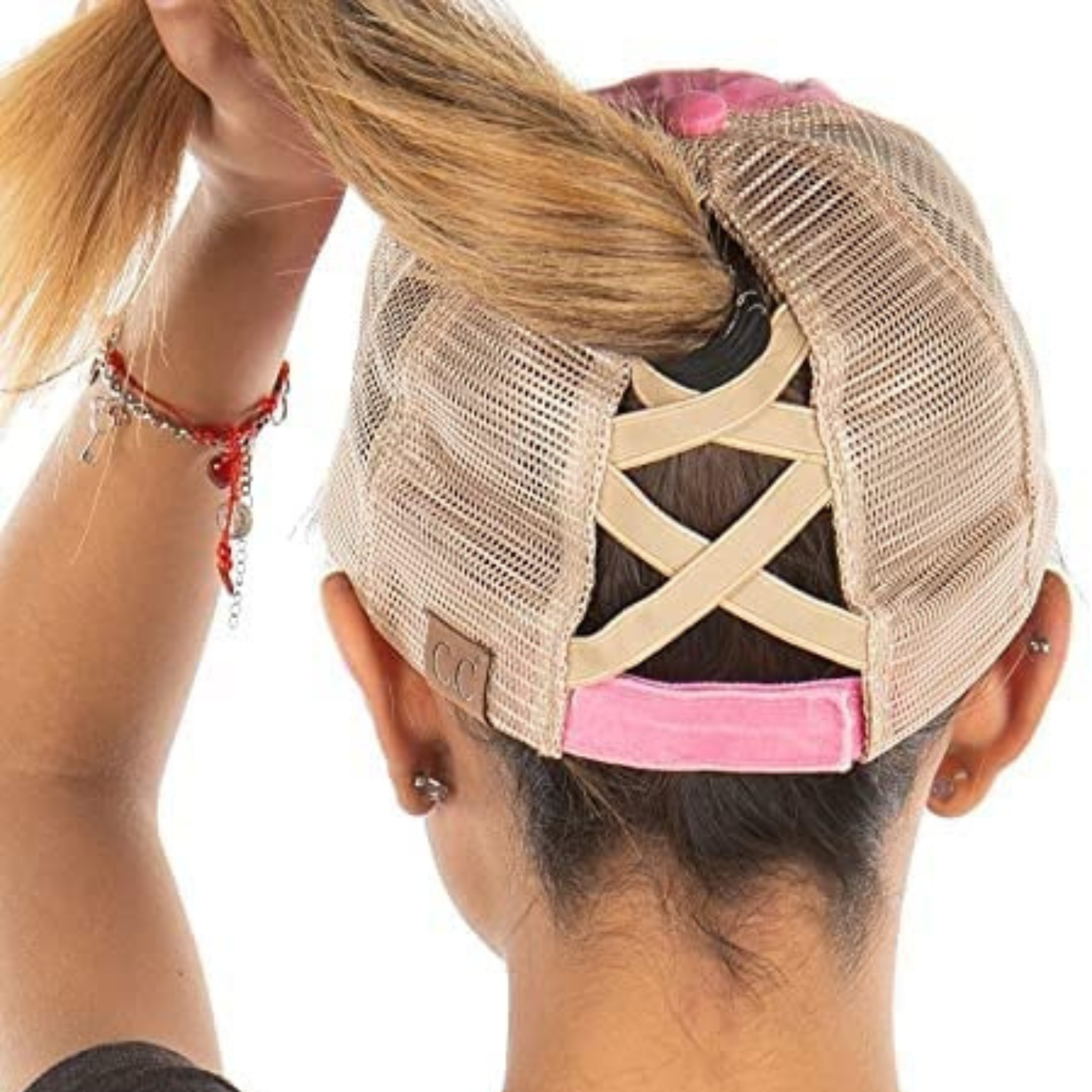 Criss Cross Pony cap - American Flag (Pink)