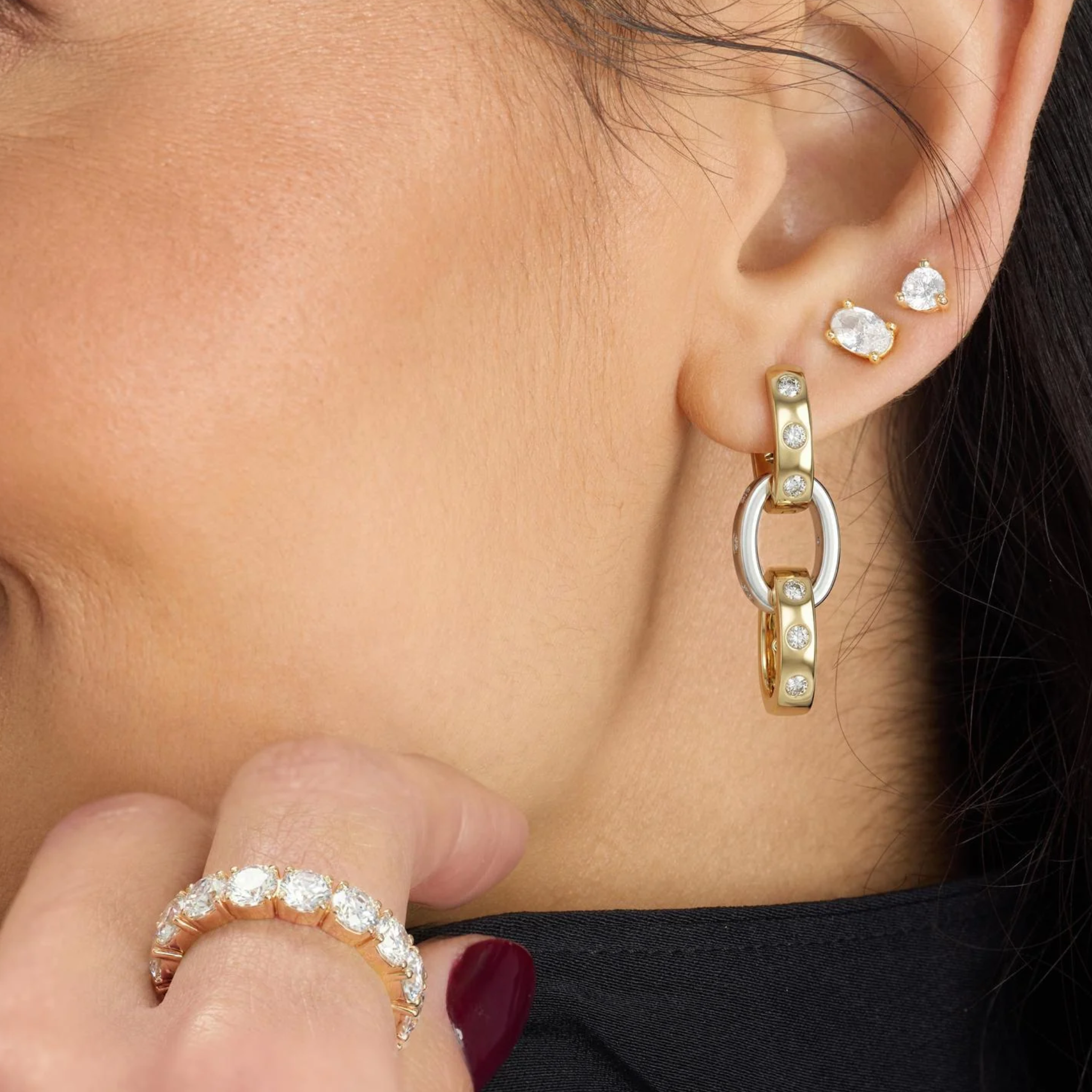 Melinda Maria Ashley Chain Convertible Earrings featuring gold-tone chain design and versatile style for everyday wear.