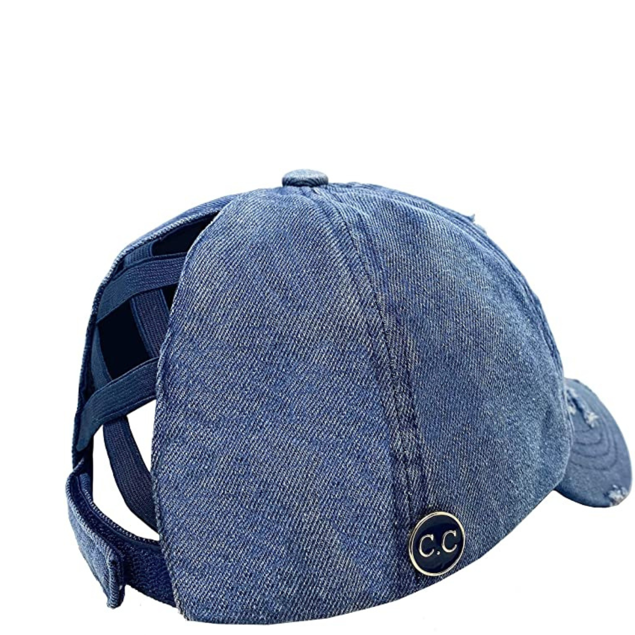 Criss Cross Ponytail Cap W/Buttons (Denim)