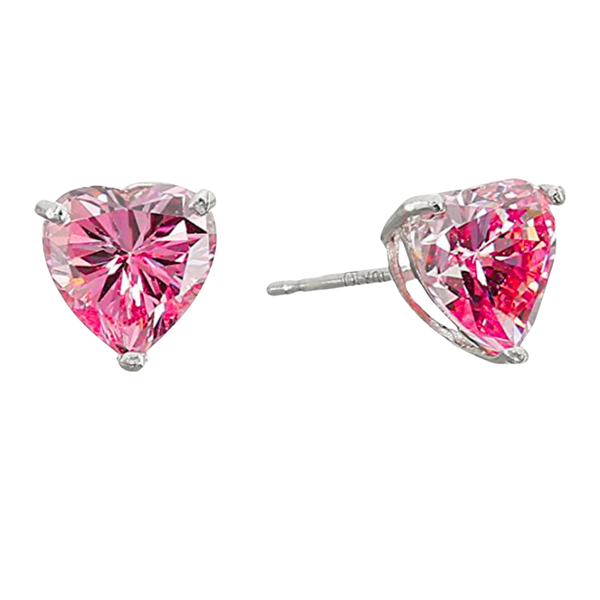 CZ Heart Birthstone Stud Sterling Silver Earrings