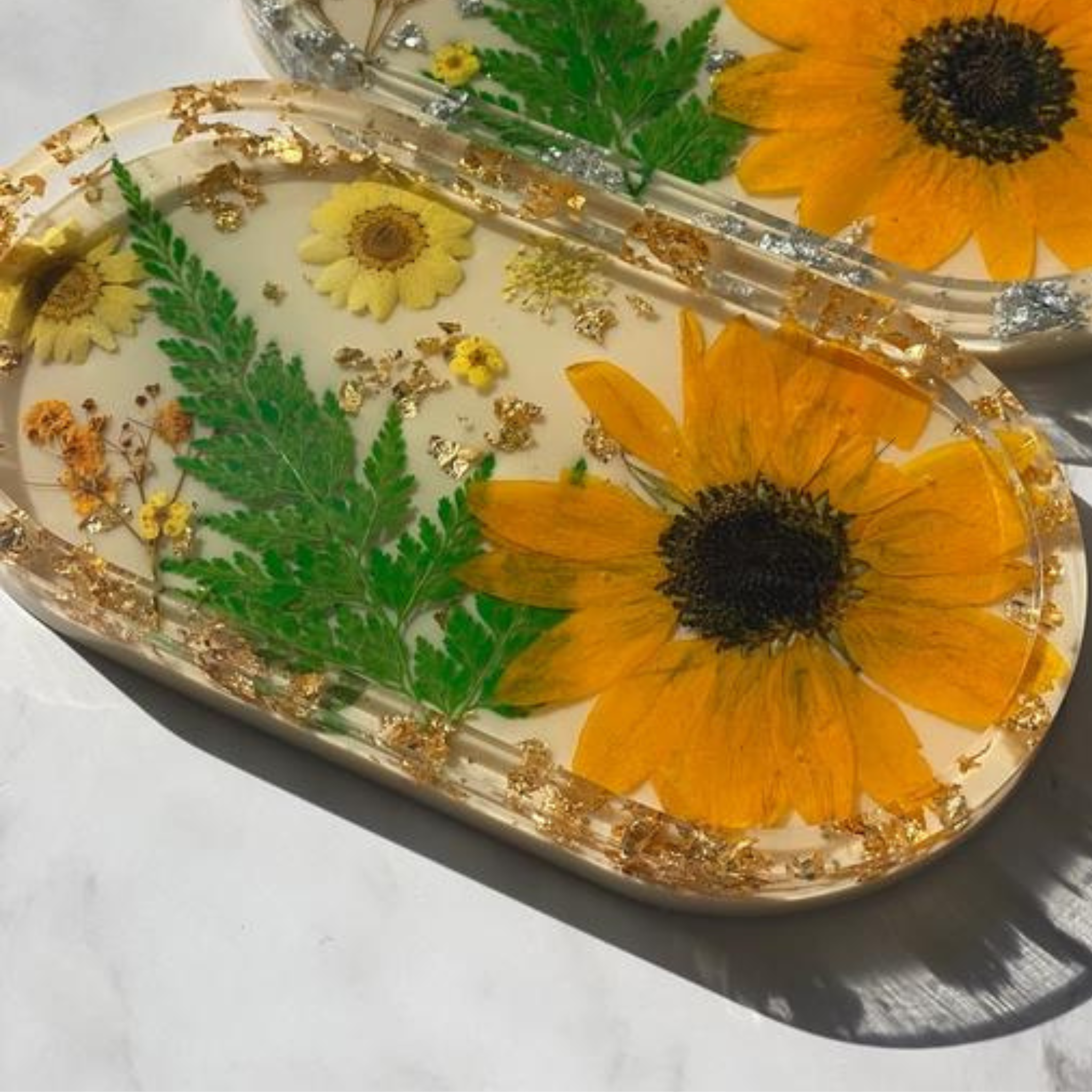 Resin Tray with Real Dried Sunflowers