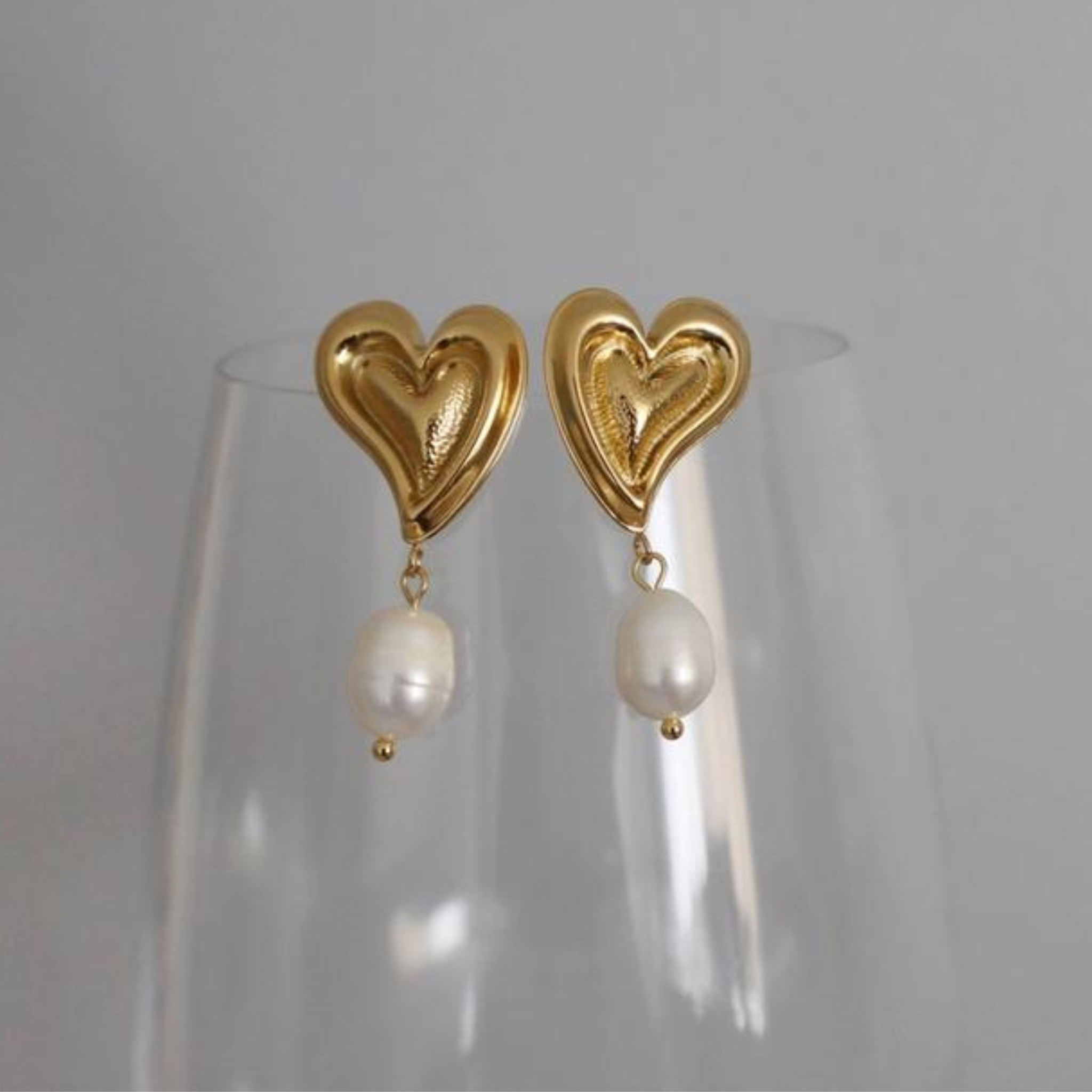 Pearl Drop Heart Earrings