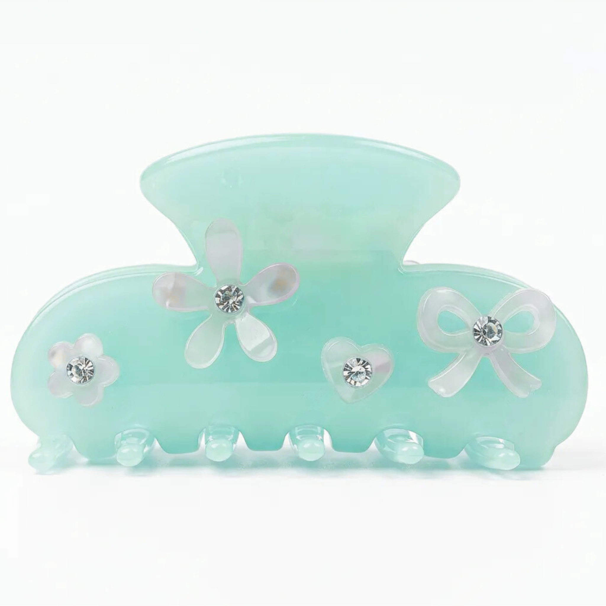 Private label rhinestone flower heart bow hair clip with sparkling stones and decorative design for girls' hair accessories