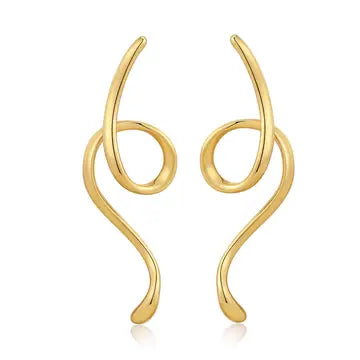 Gold ribbon drip statement earrings by Private Label Jewelry, featuring a unique, flowing design perfect for any occasion.