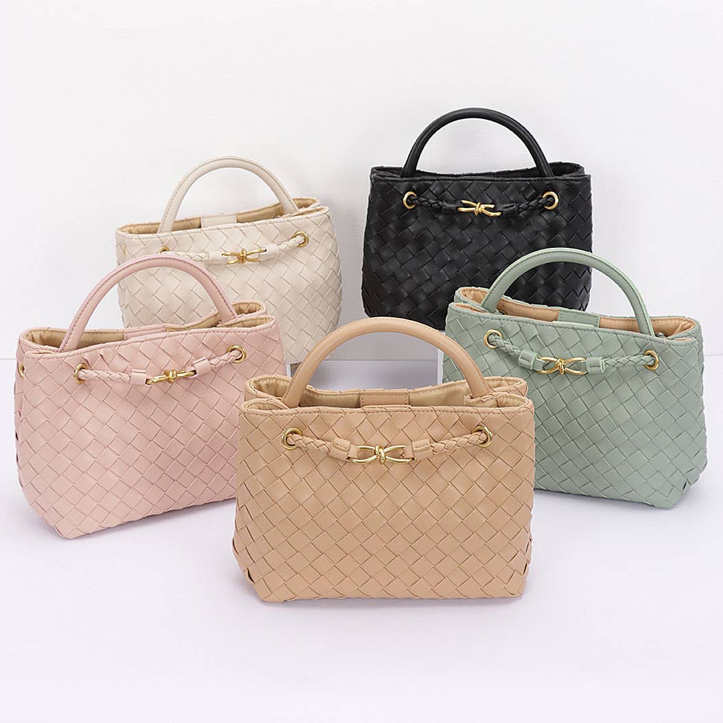 Faux Leather Braided Top Handle Bag - Let's Bag It 