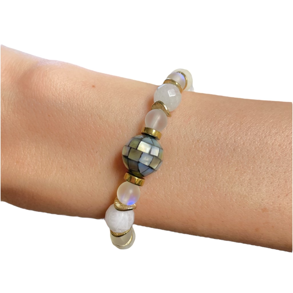 White Moonglass Beaded Bracelets