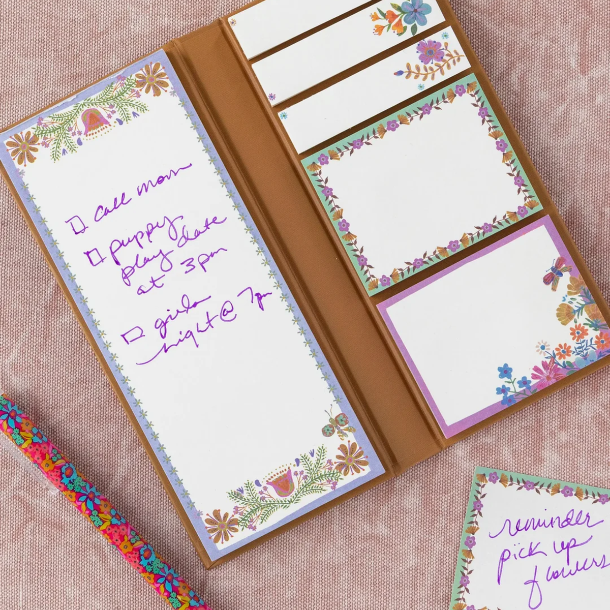 Sticky Note Book - Mustard Folk Flower