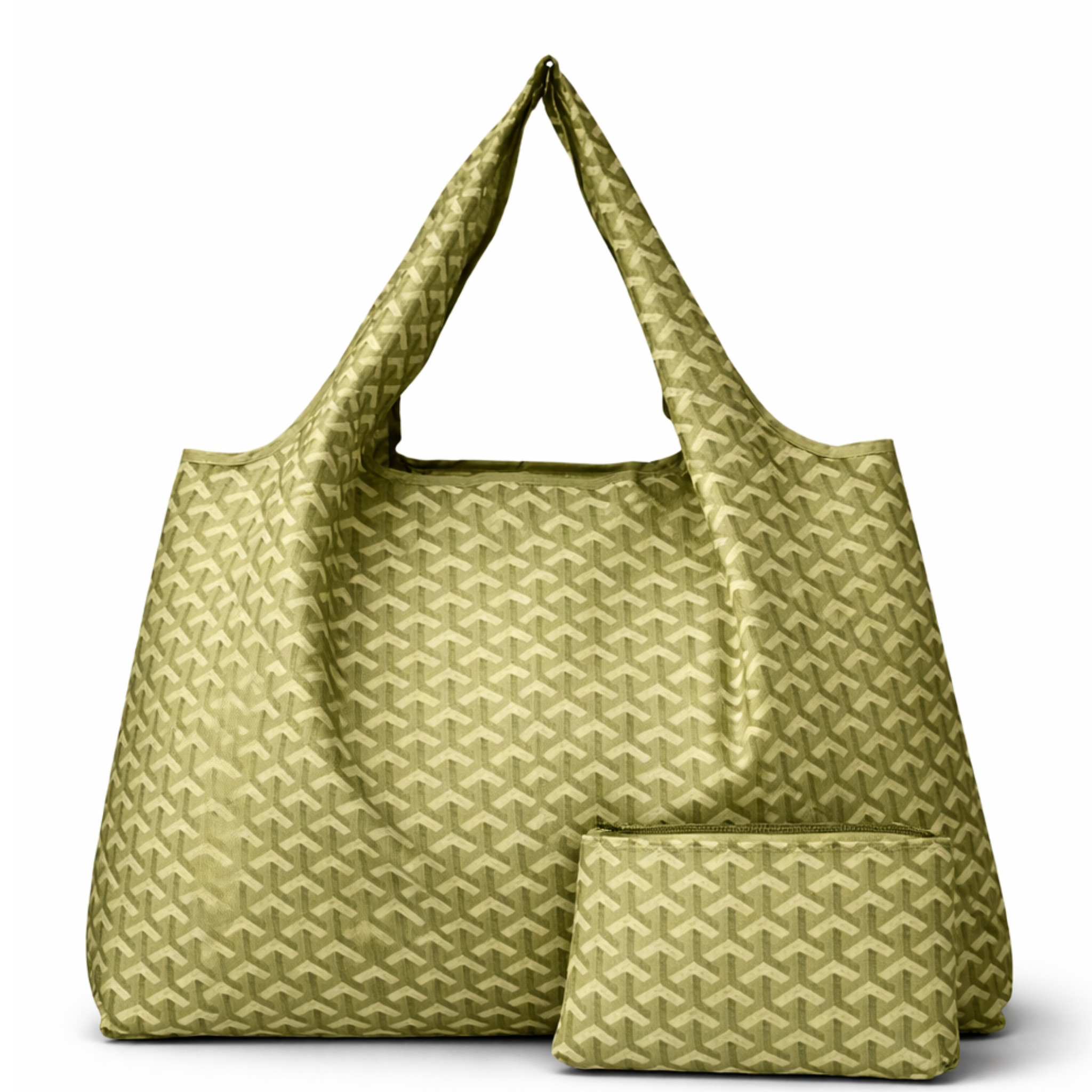 Chevron eco-friendly nylon tote bag from private label, foldable, reusable, and compact for everyday carrying and shopping.