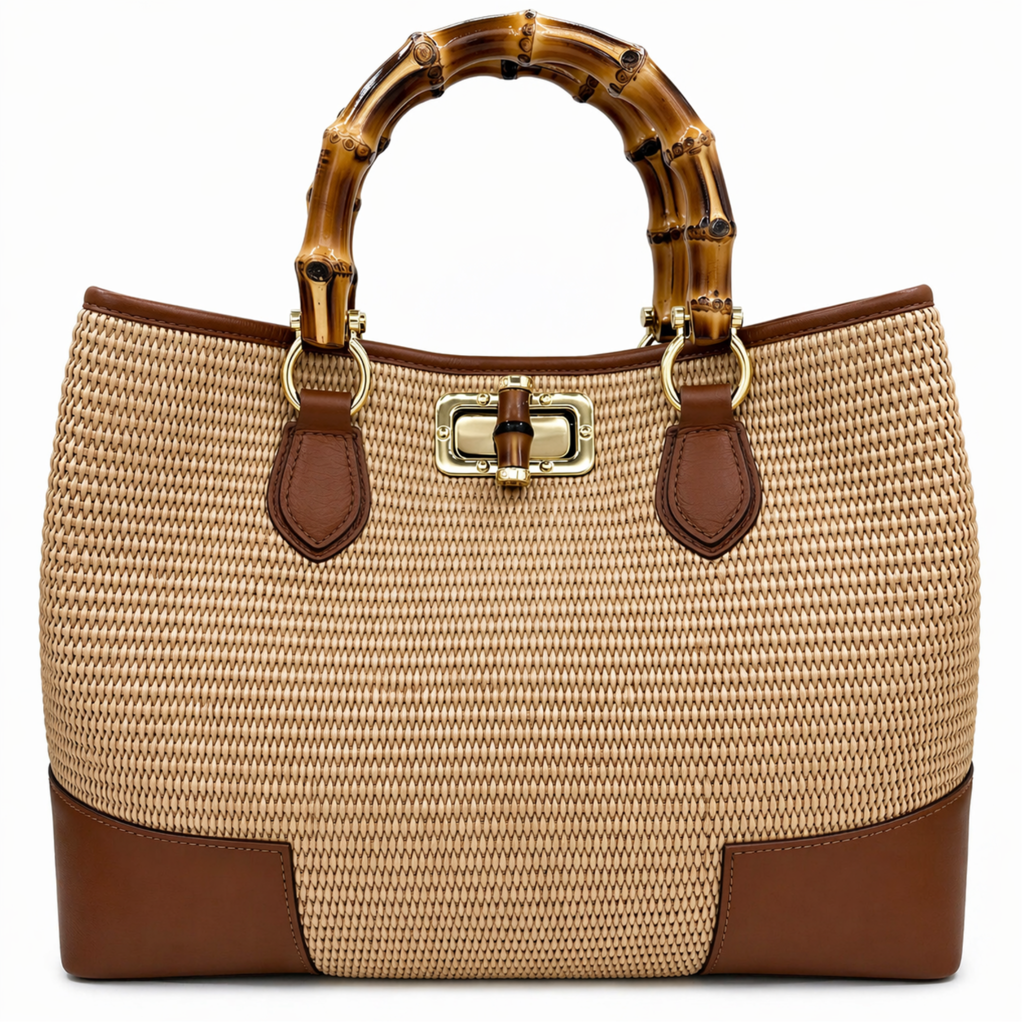 Private label Sorrento Bamboo Tote bag with sturdy handles and natural woven bamboo material, ideal for casual or eco-friendly fashion.