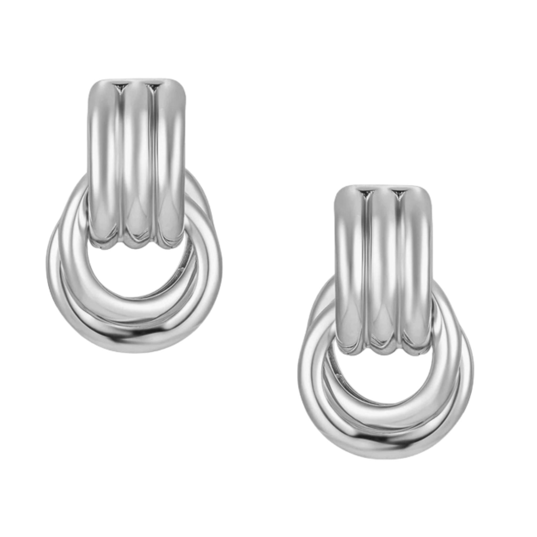 Double knotted two-tone earrings from Private Label featuring a unique door knocker design and elegant finish.