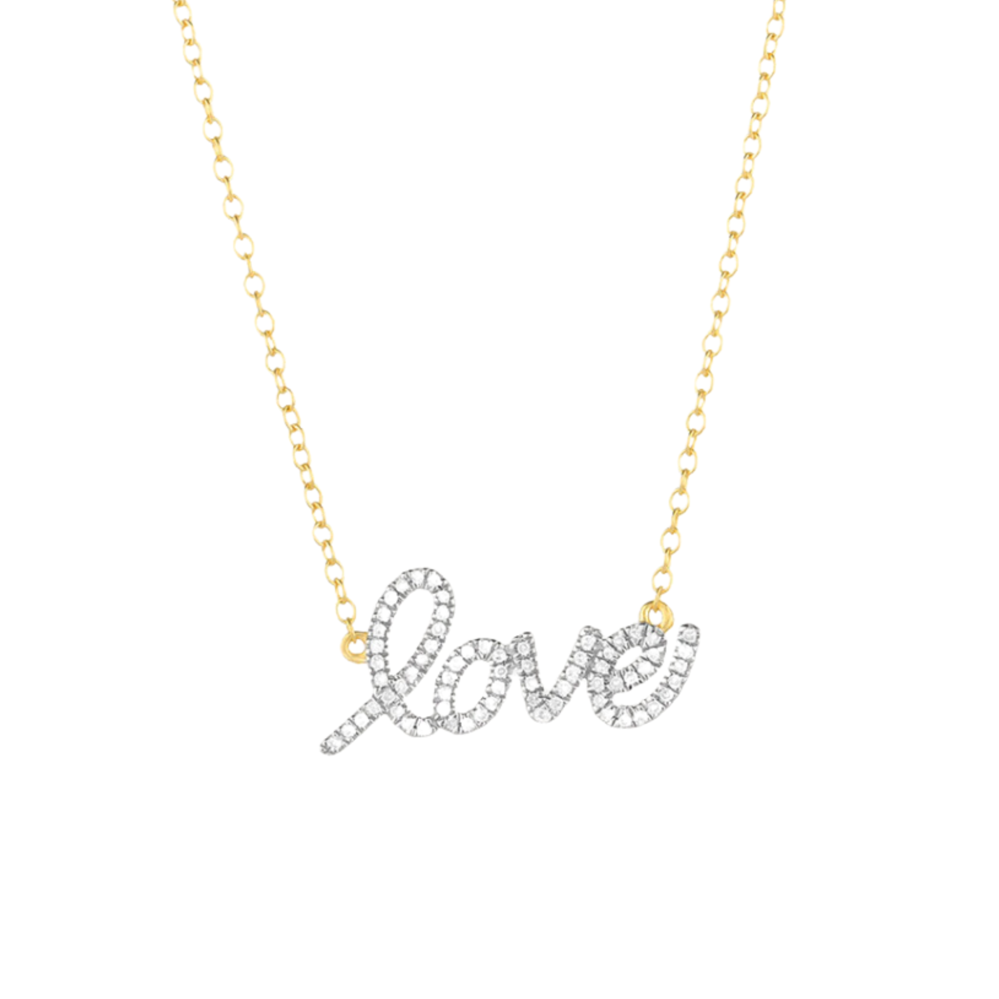 Love Is Love pendant necklace by ella stein featuring a heart design on a delicate chain against a neutral background.