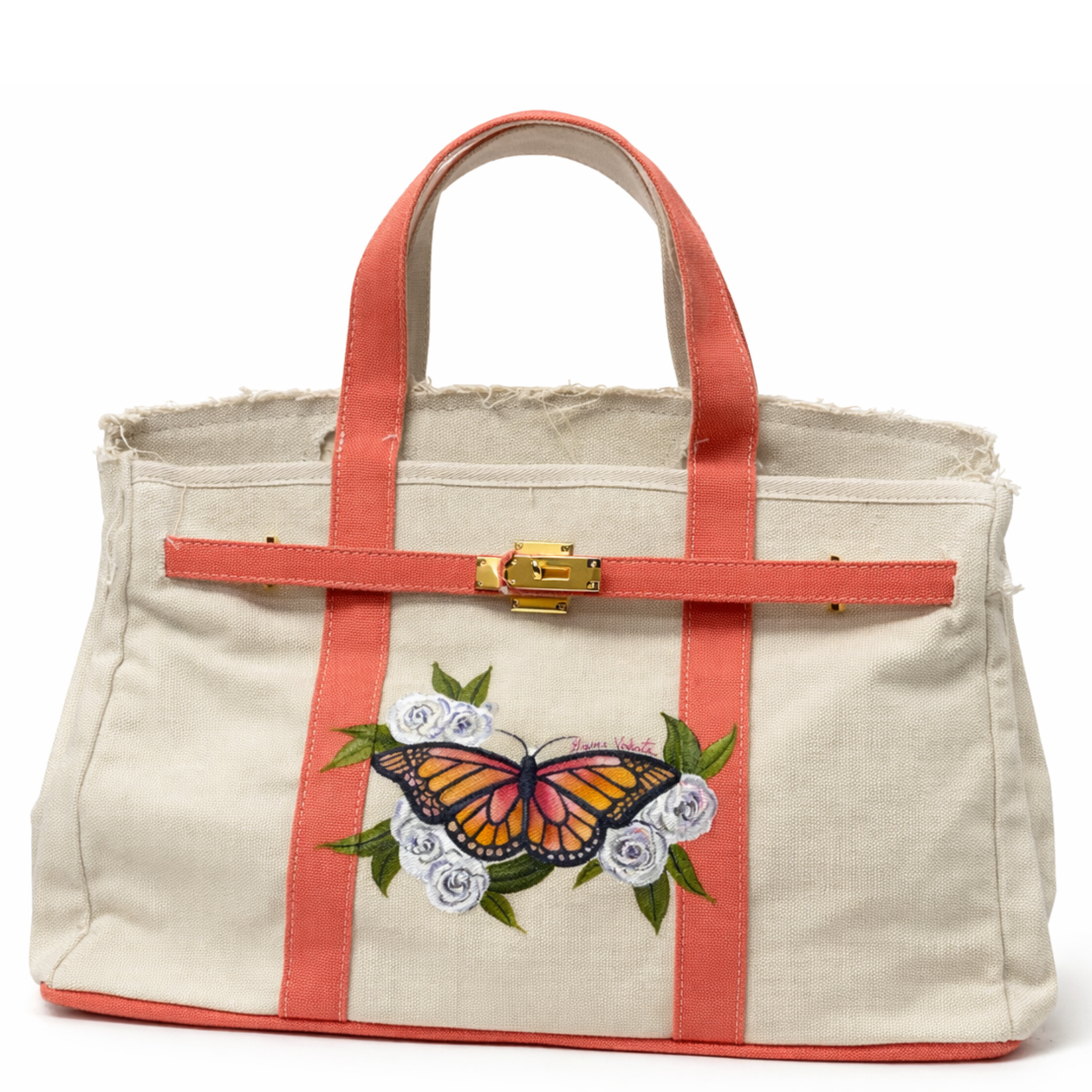 Gianna Valente x Lets Bag It Painted Picnic Tote featuring colorful painted floral design and sturdy canvas material.