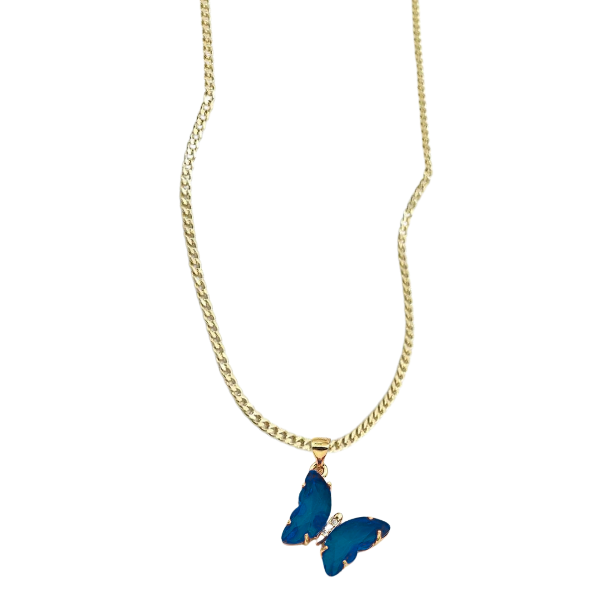 Glass Butterfly Gold Chain Necklace