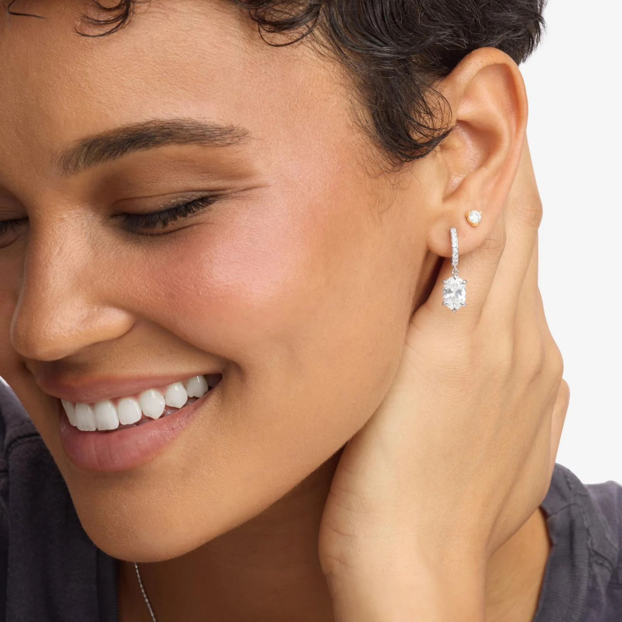 Silver She's On Point Earrings by Melinda Maria featuring white diamondette accents and a stylish, modern design.