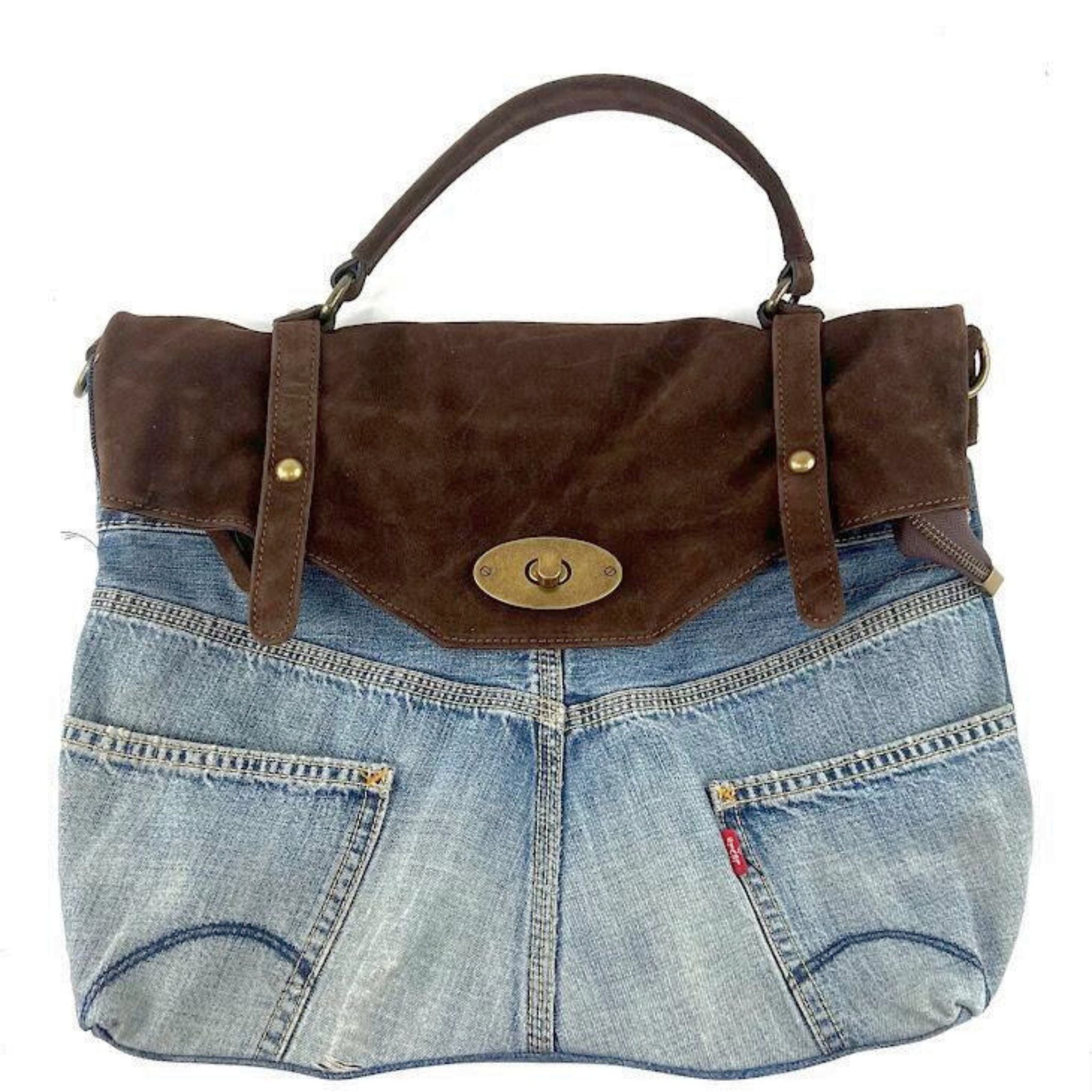 Postina Leonardo Vintage Denim Patta Suede Handbag