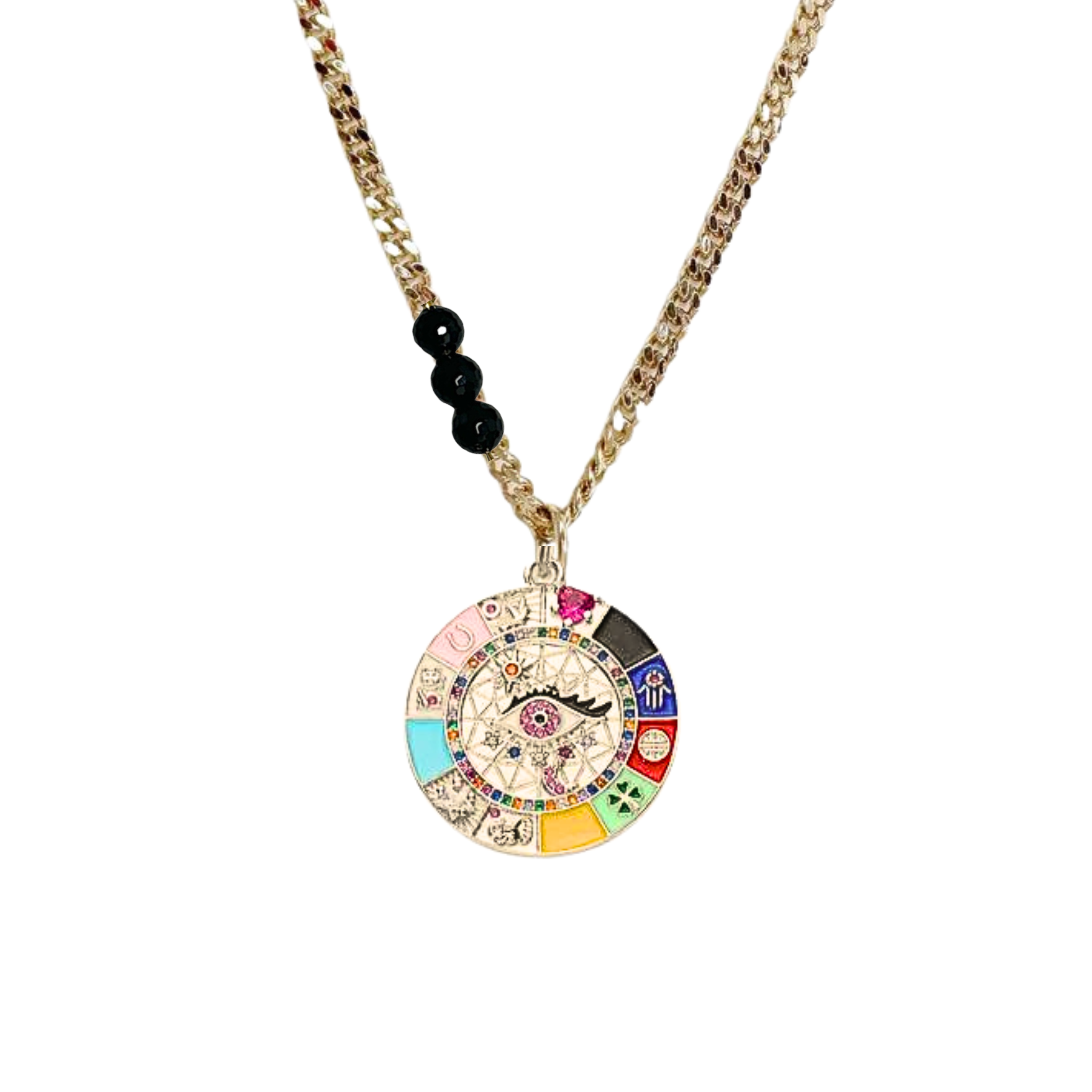 Enamel evil eye disc necklace