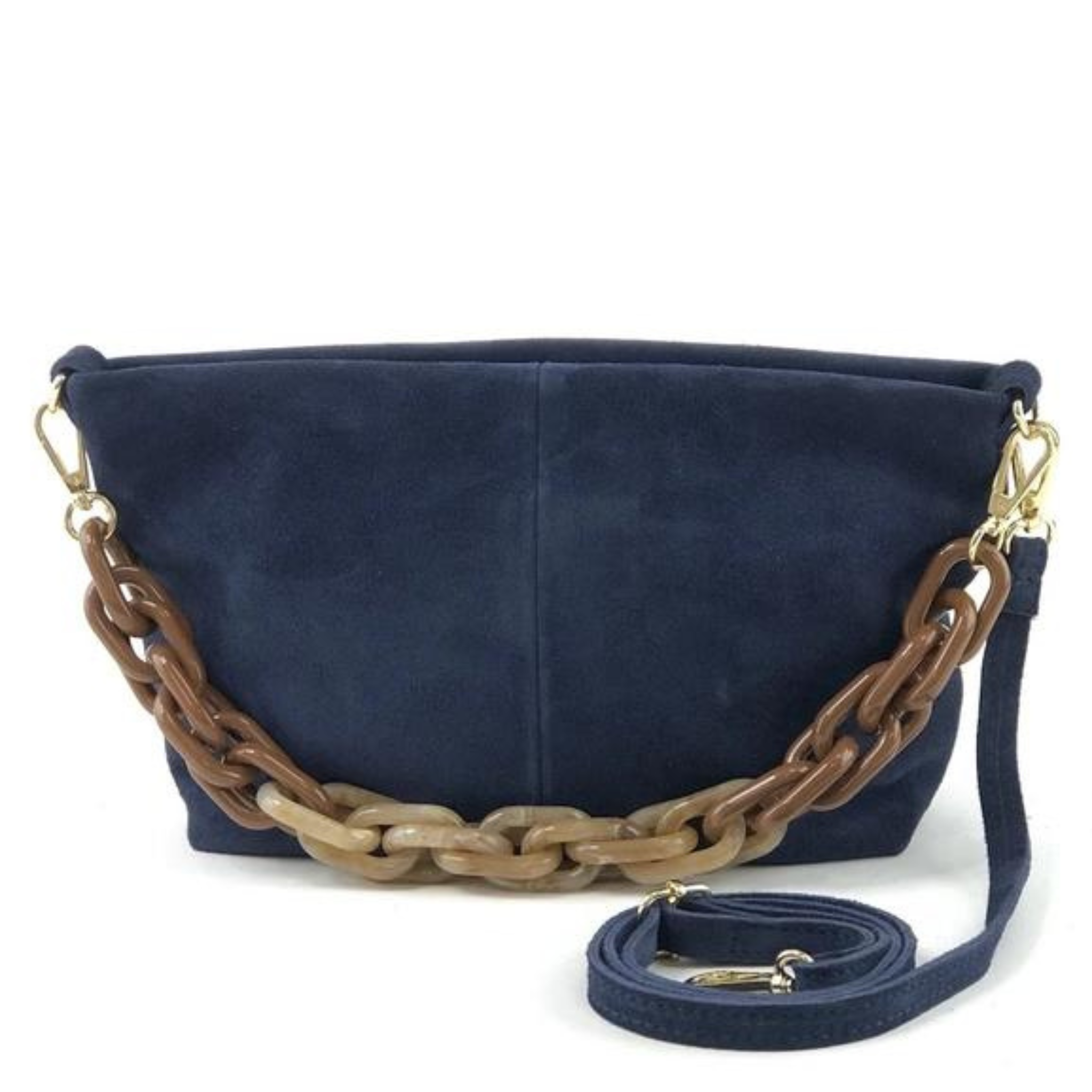 Suede Ambrato Chain Crossbody Bag