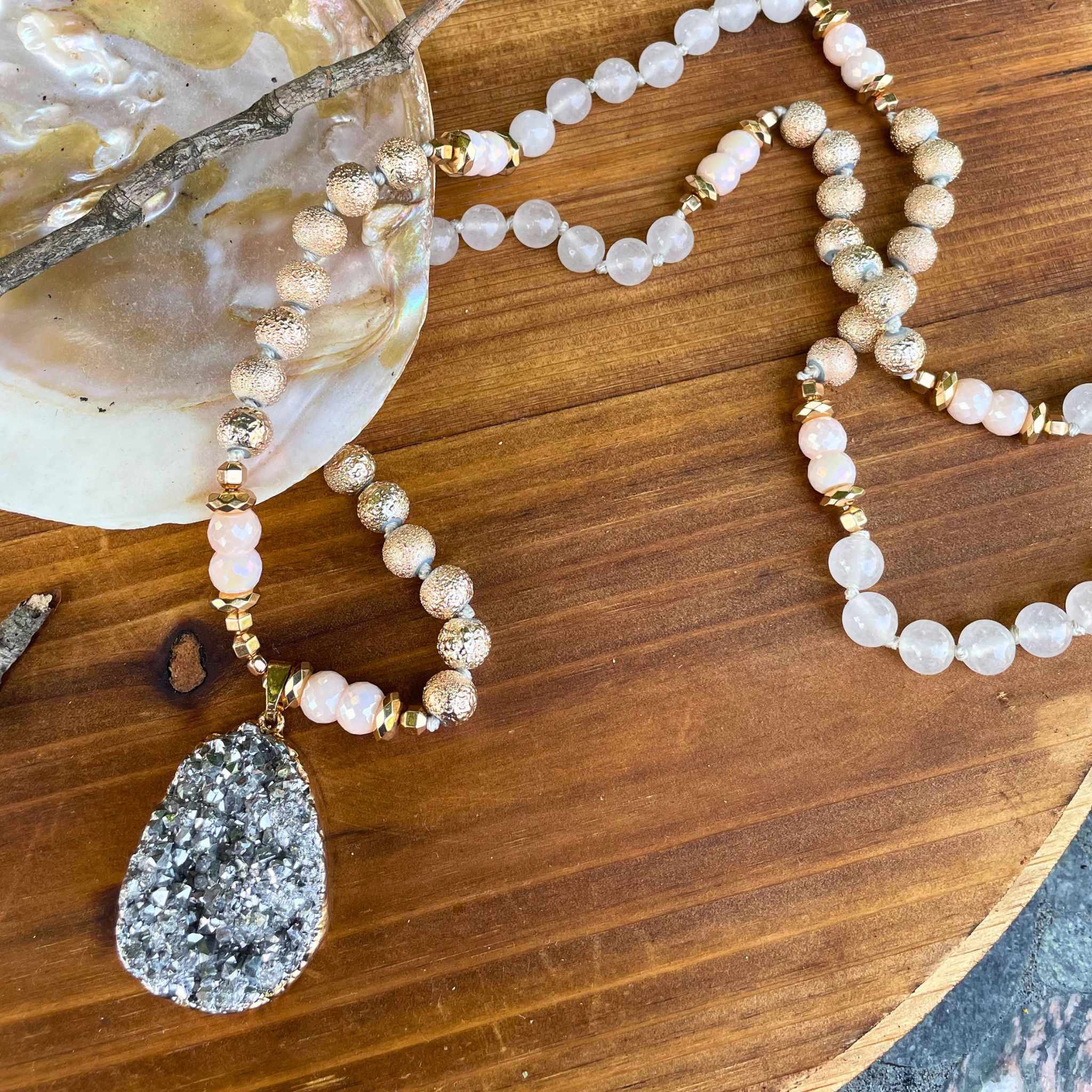 Druzy & Moonstone Long Necklace