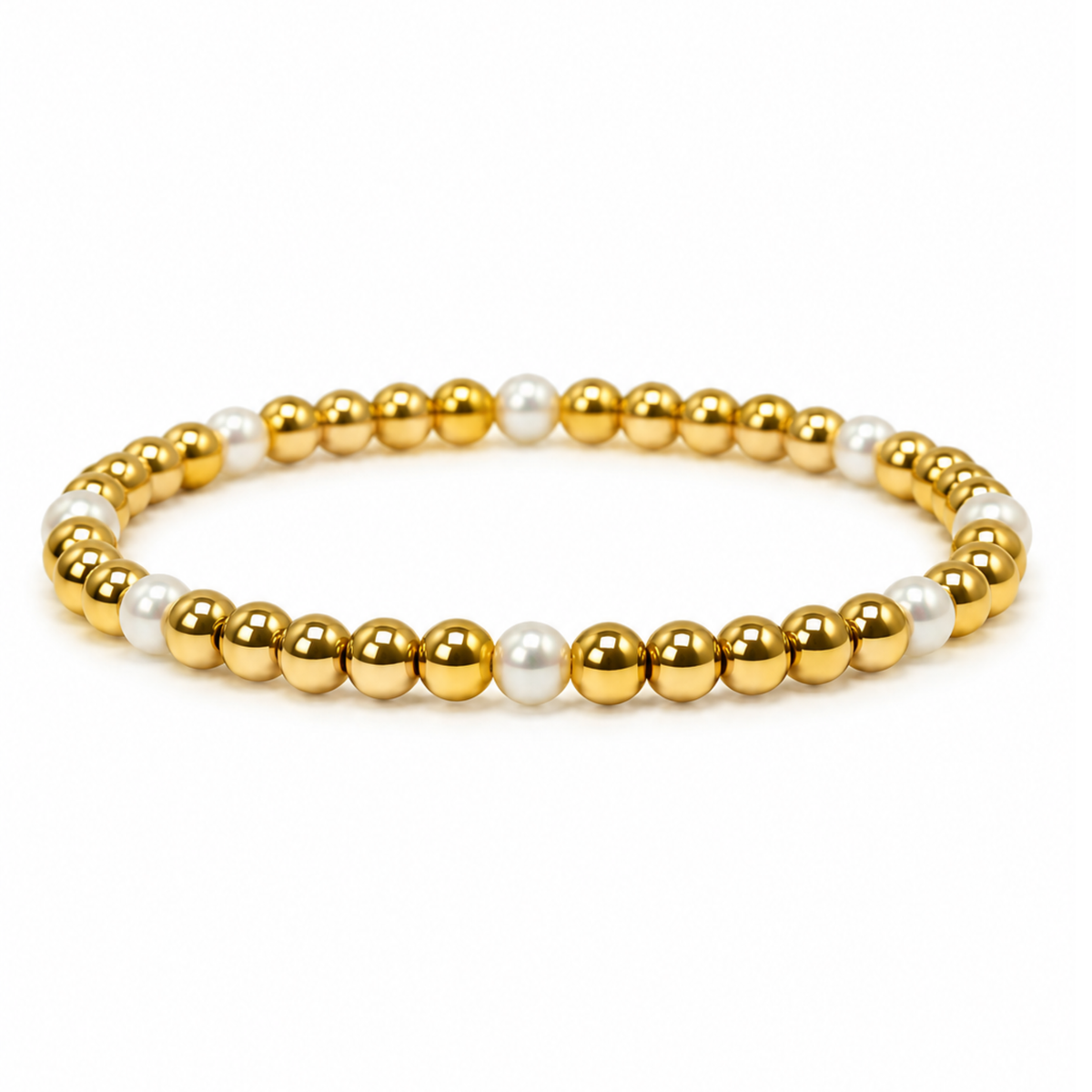 Pearl with Gold Beads Stretch Bracelet