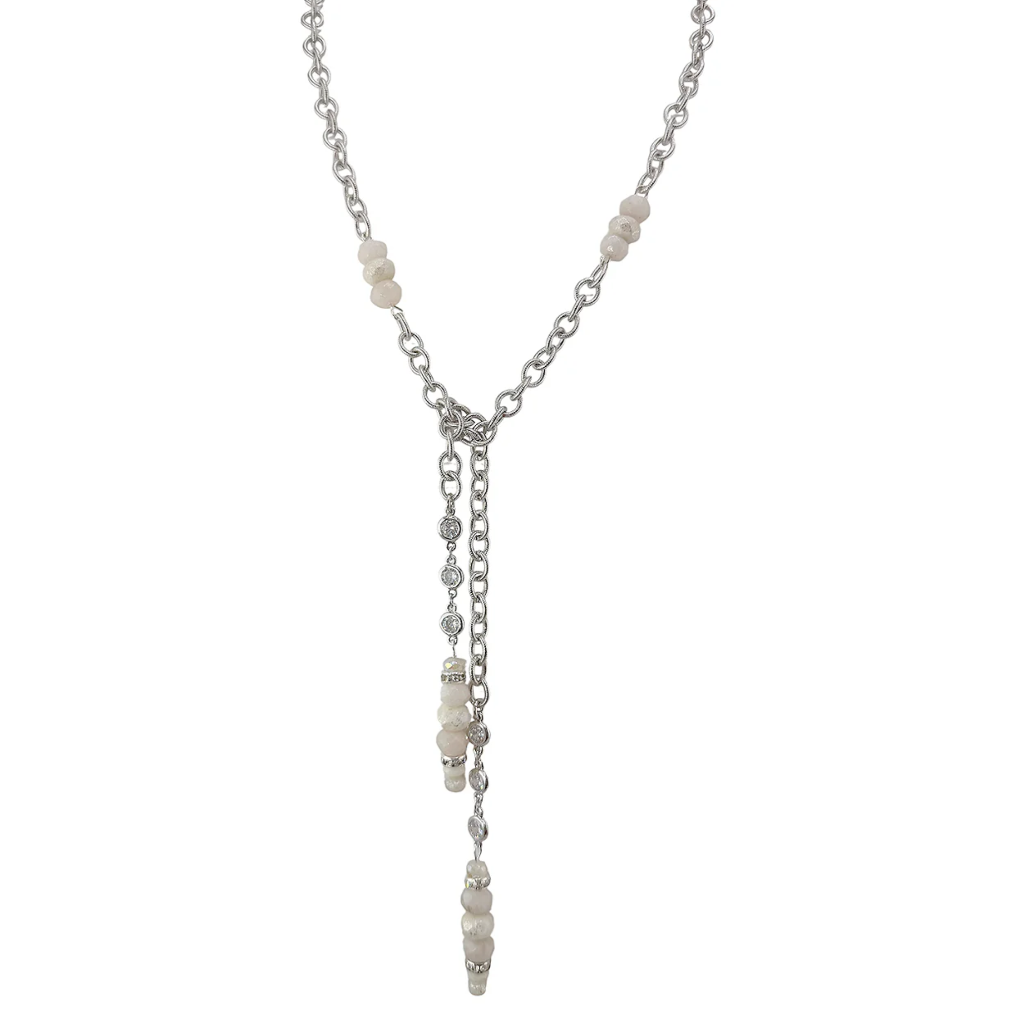 Love Lisa Serenova Lariat Necklace featuring a delicate chain and elegant lariat design for stylish wear.