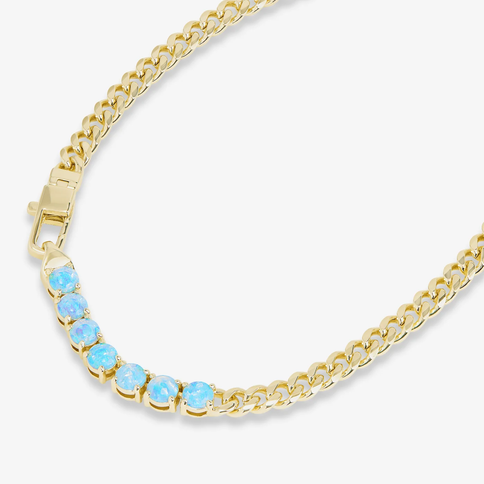 Melinda Maria Julian Loves Opals Necklace with 5mm blue opal gemstones set in gold, showcasing a delicate and elegant jewelry design.