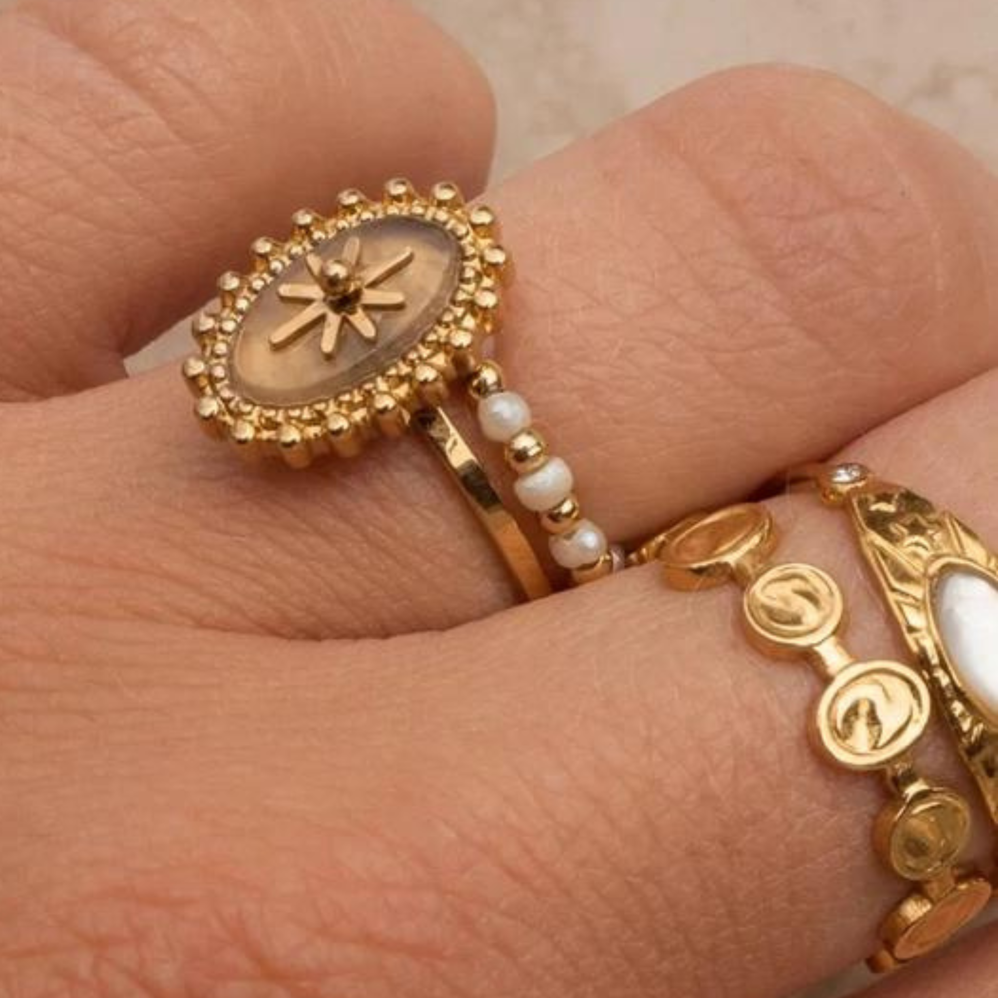 Gypsy Rose 14K Gold Filled Adjustable Round Stone Ring