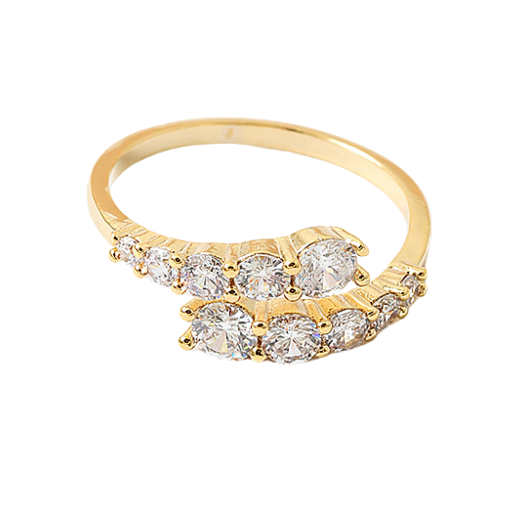Bejeweled adjustable CZ ring with sparkling stones, showcasing a stylish design in a close-up view.