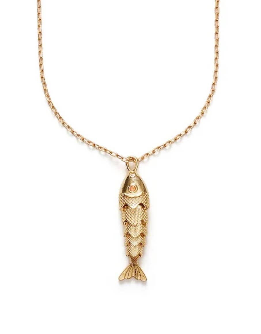 Lure- 14K Gold Steel Articulated Portuguese Fish Necklace 