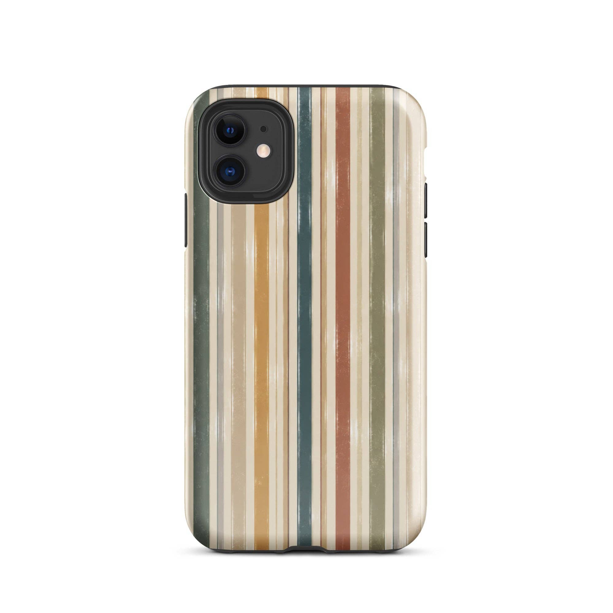 Green Tan Turquoise Stripe iPhone Case