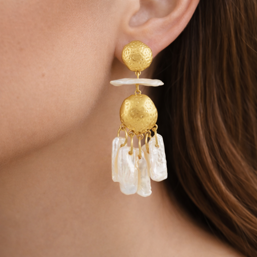 Sahira Jewelry Design Tillie Statement Earring featuring bold, intricate design with gold-tone details and elegant craftsmanship.