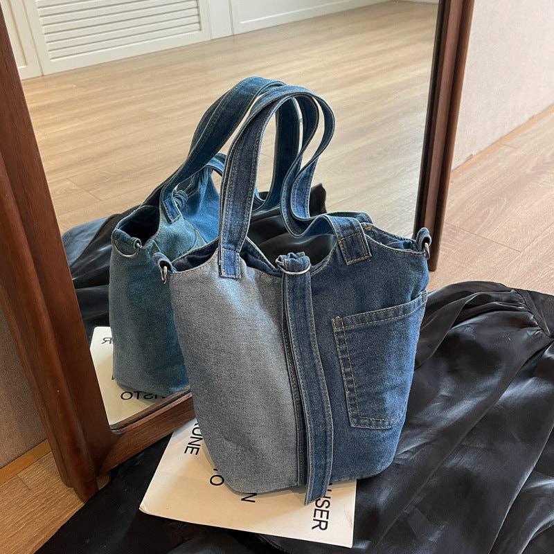 Contrast Color Splice Denim Shoulder bag