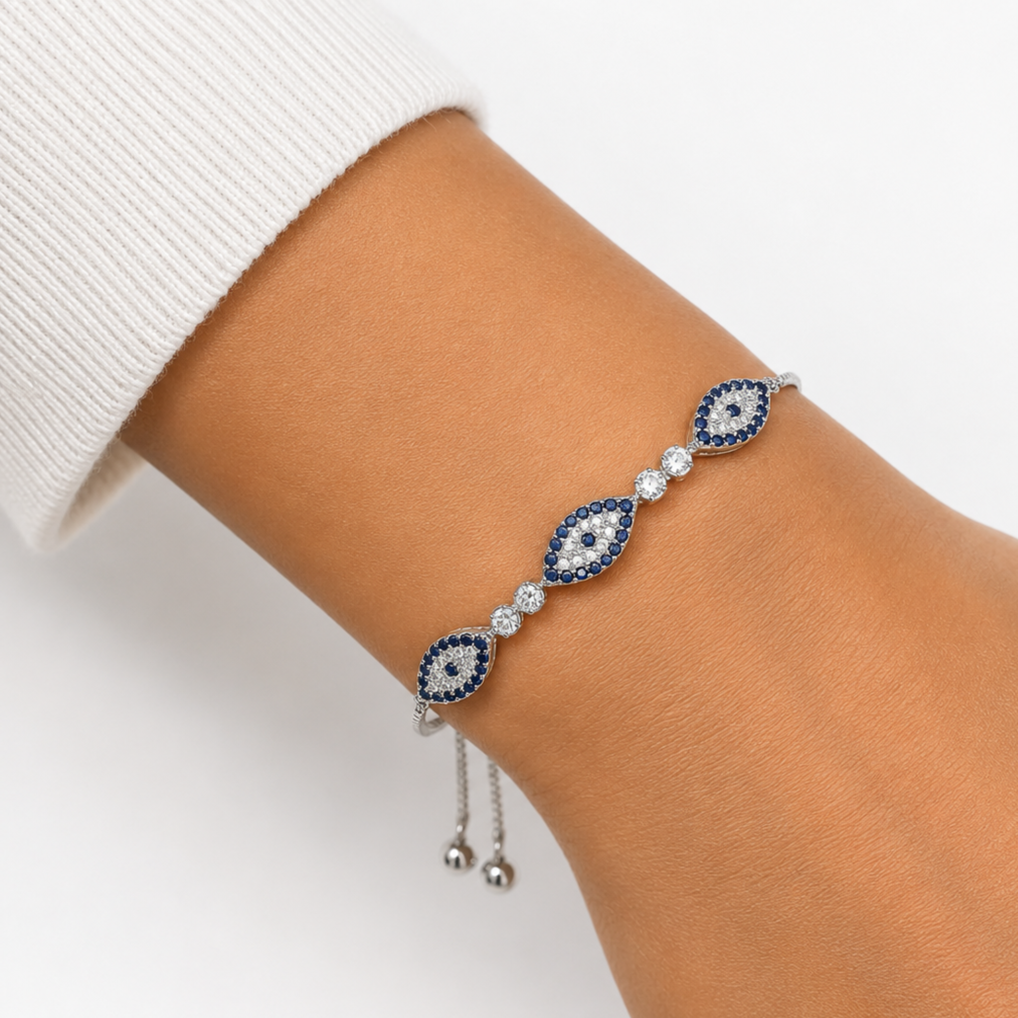 Evil Eye Sterling Silver Pulley Bracelet