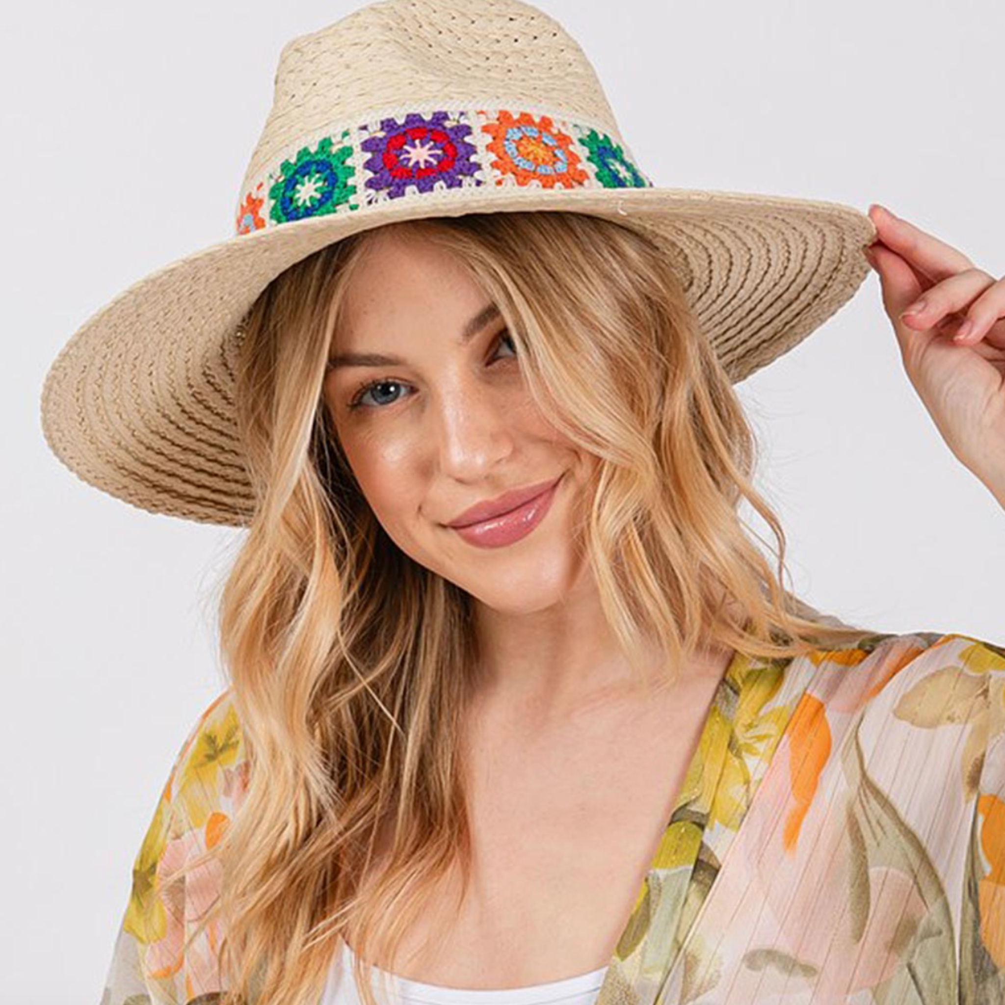 Floral Crochet Band Straw Hat