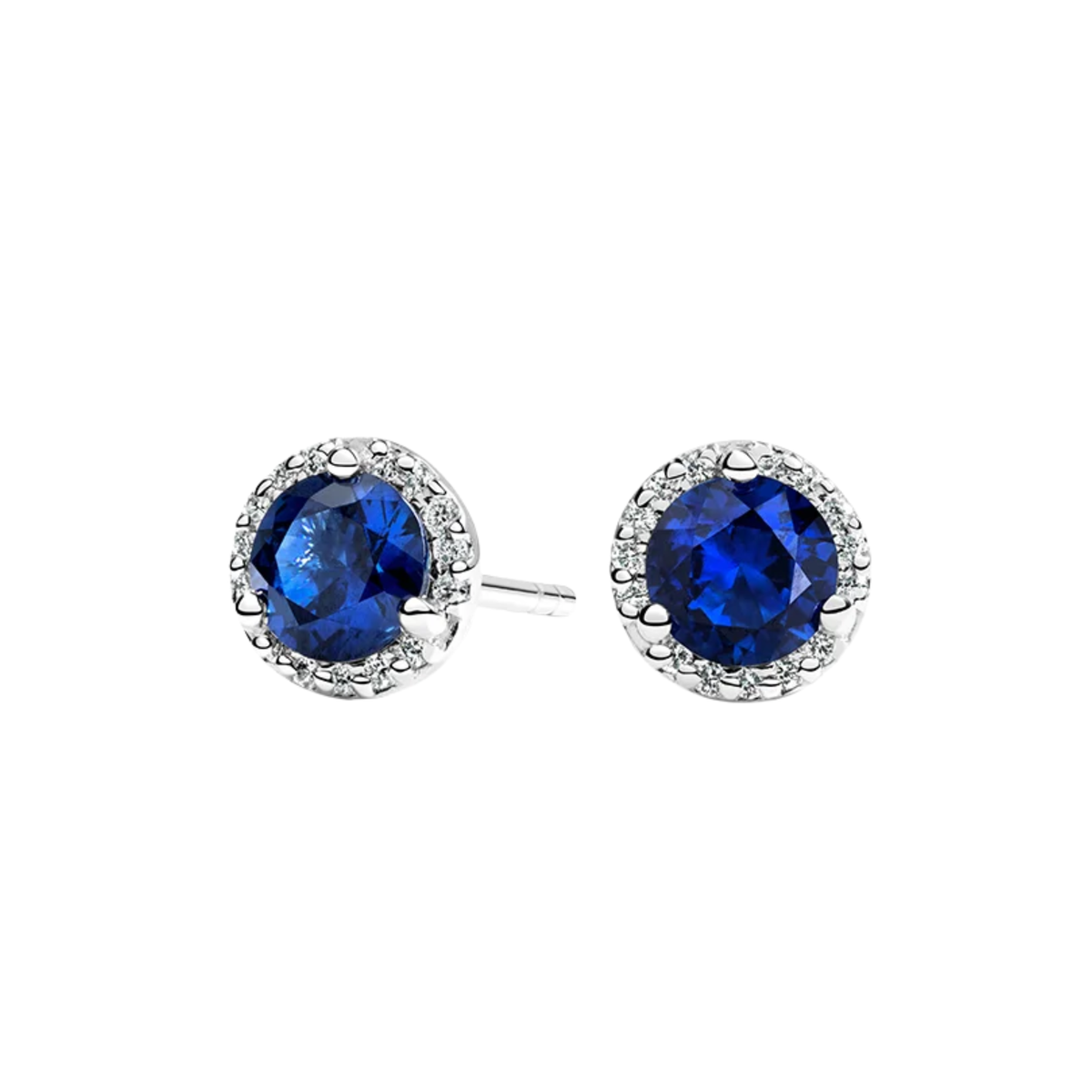 Silver Angel CZ Sapphire Halo Stud Earrings in 925 Sterling Silver