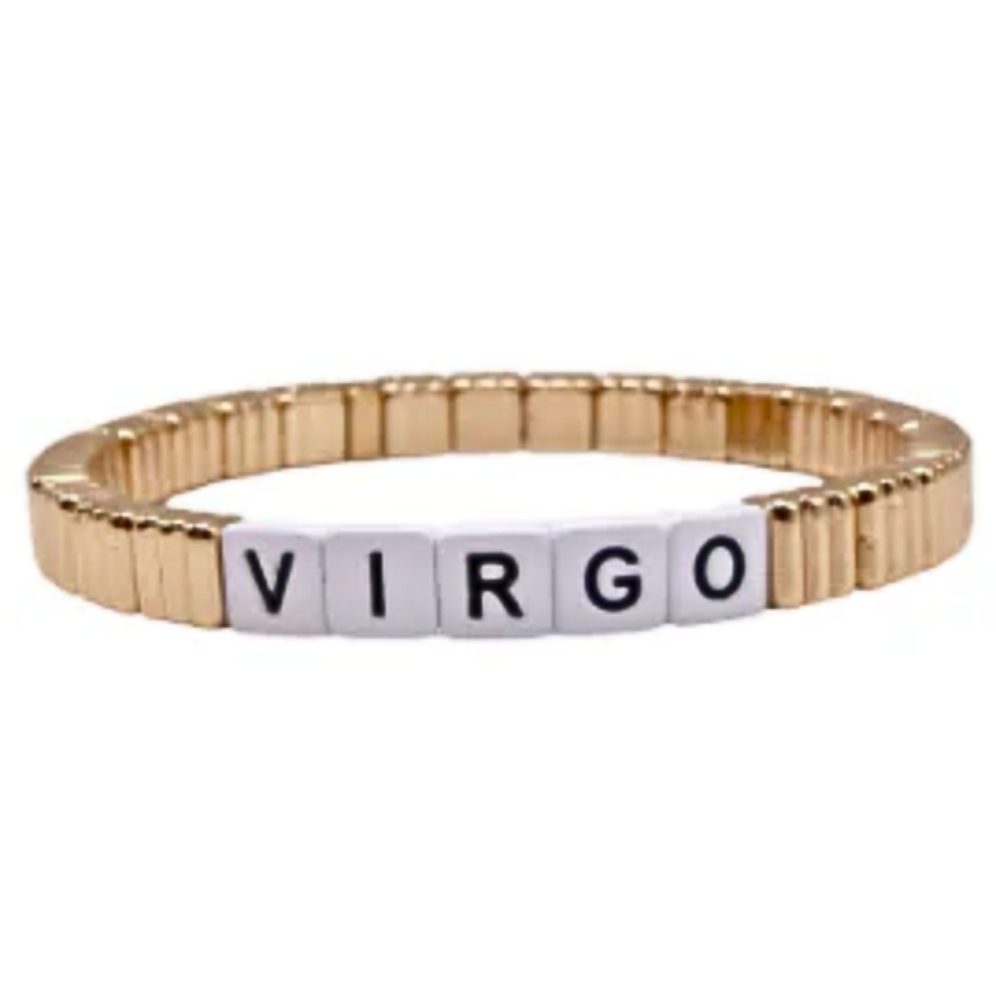 Stackable gold line bracelet by la lumiere ny featuring zodiac sign charms, elegantly displayed on a neutral background.
