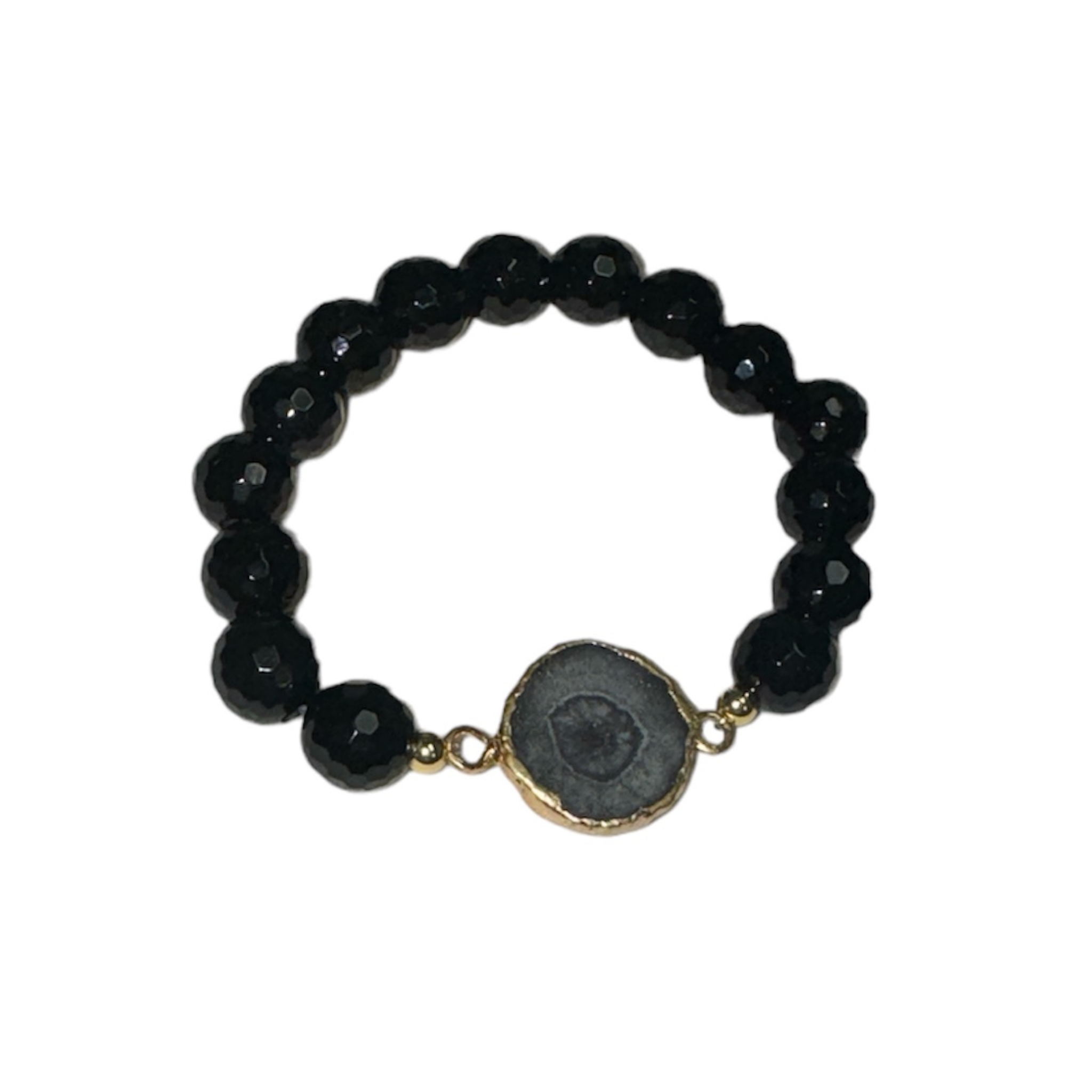 Black beaded bracelet stack