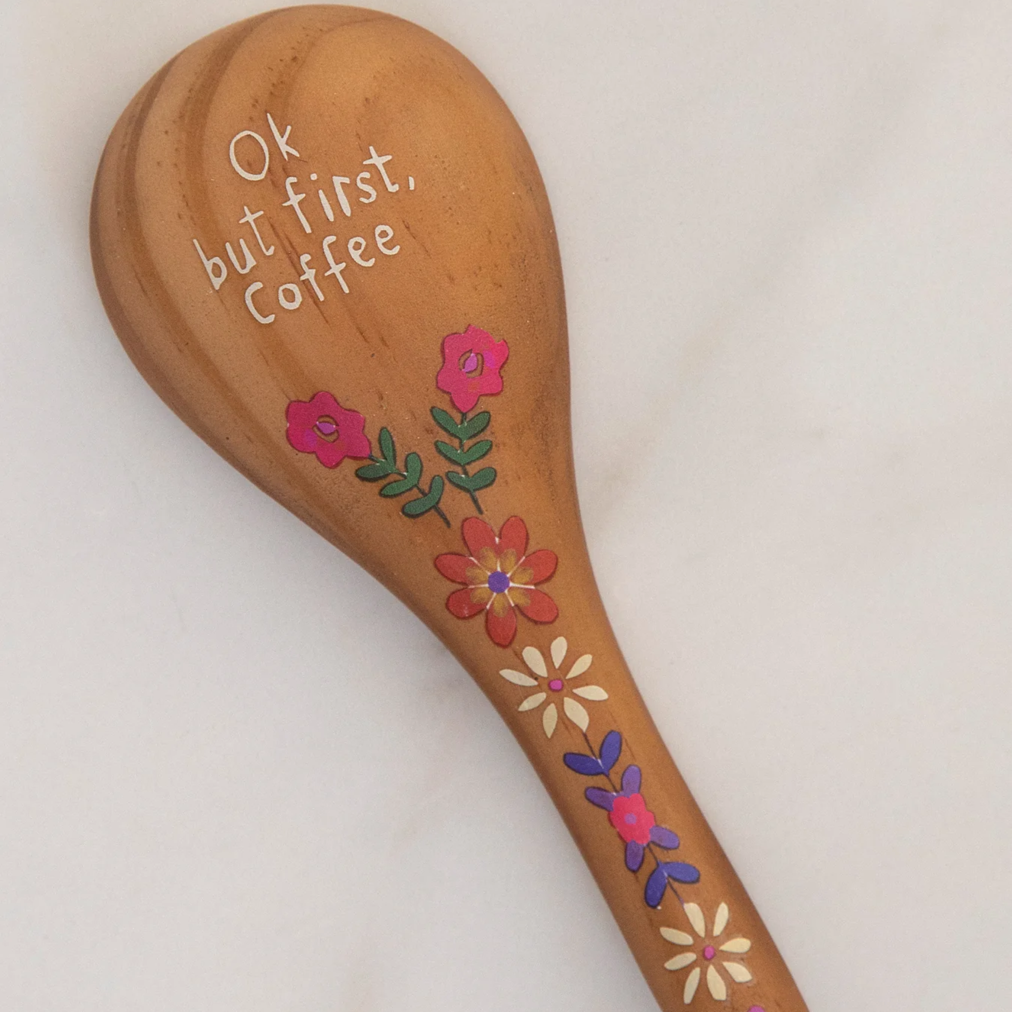 Natural Life wooden coffee scoop from the But First Coffee collection, natural wood spoon for measuring coffee grounds.