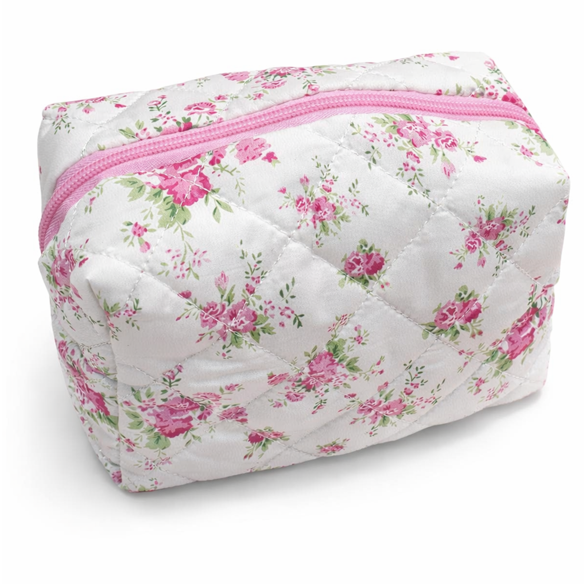 Private label floral toile pattern makeup cosmetic pouch bag with colorful flower design for accessories storage.