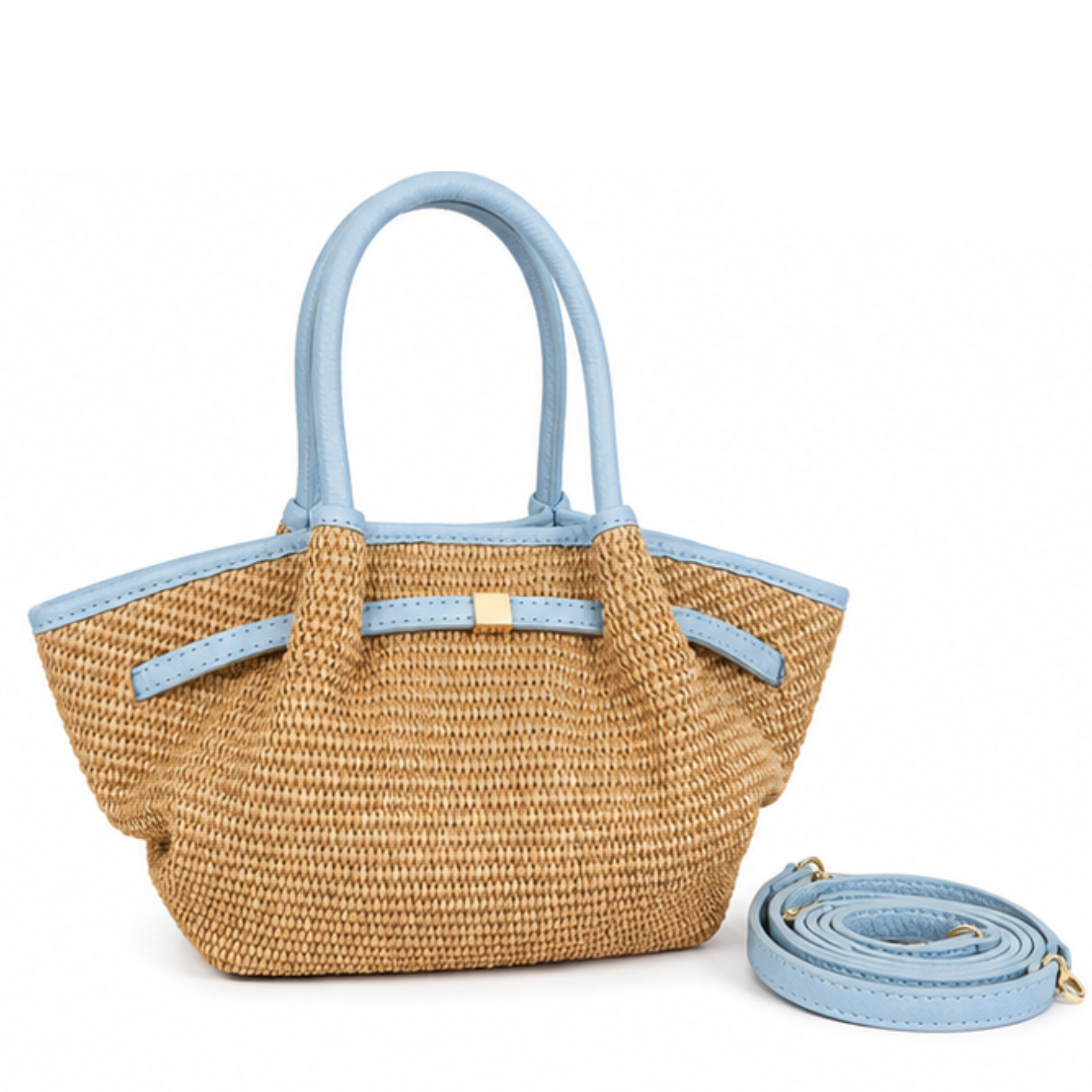 Corinne Small raffia handbag by private label with woven raffia material and compact, stylish design.