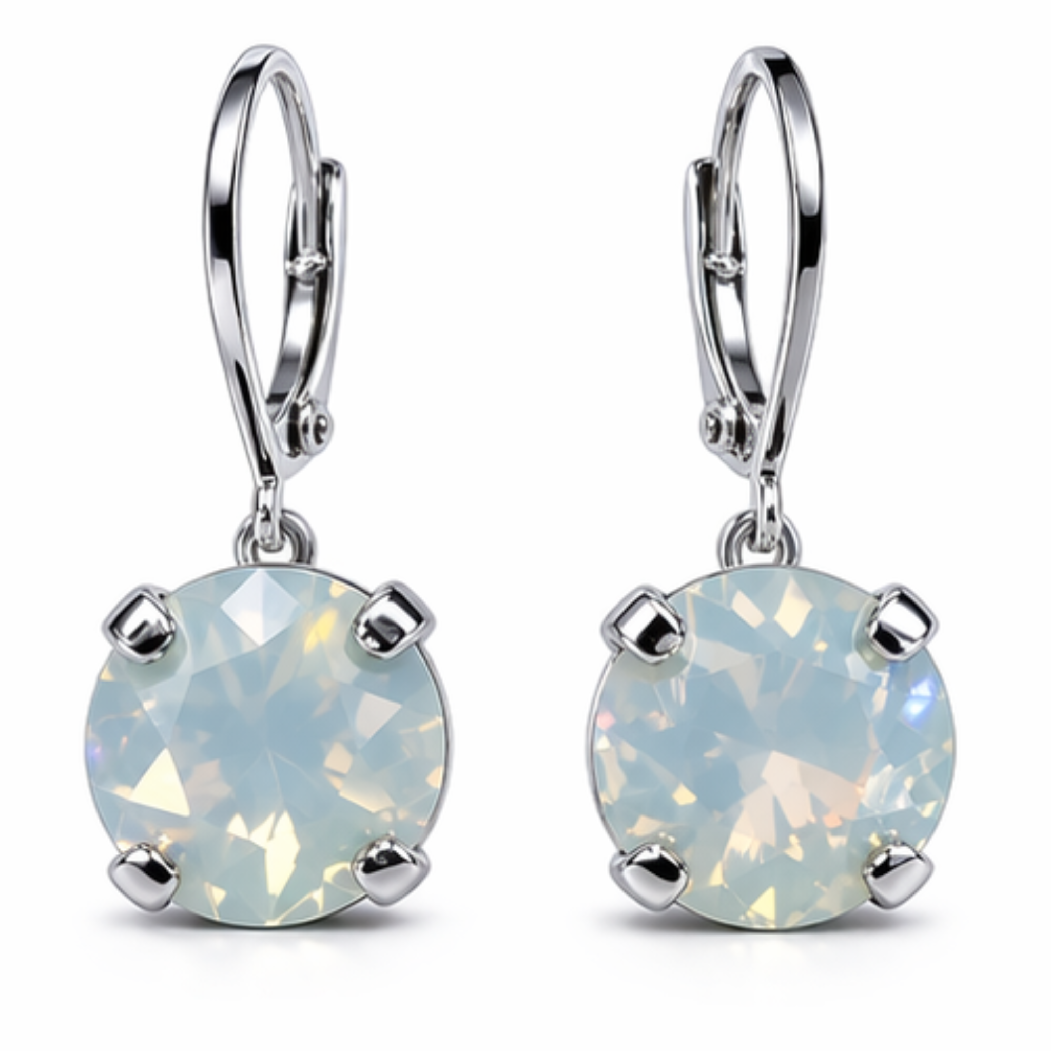 Cathie Nilson 8.5-inch Swarovski crystal drop earring with a delicate, sparkling crystal pendant hanging from a fine metal hook.