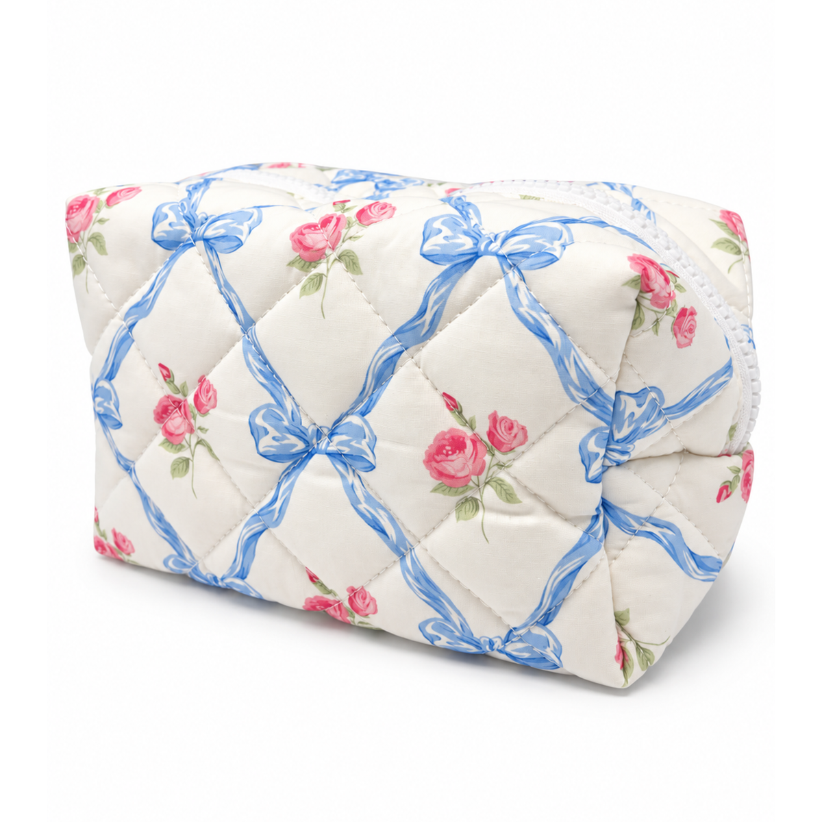 Quilted Bow Coquette Makeup Bag