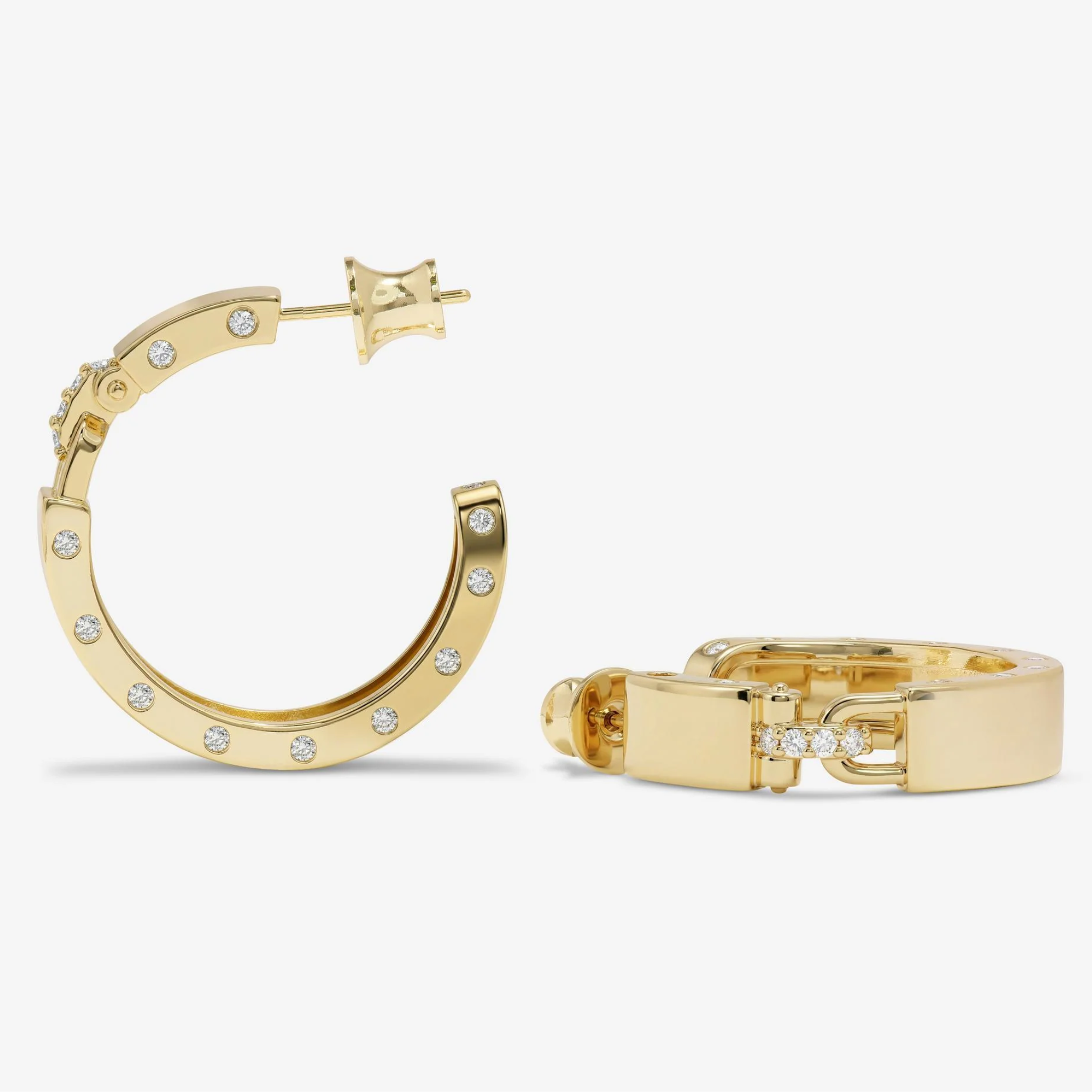Melinda Maria Ashley Lock Hoops 1-inch gold earrings with white diamondette accents, showcasing a stylish hoop design.