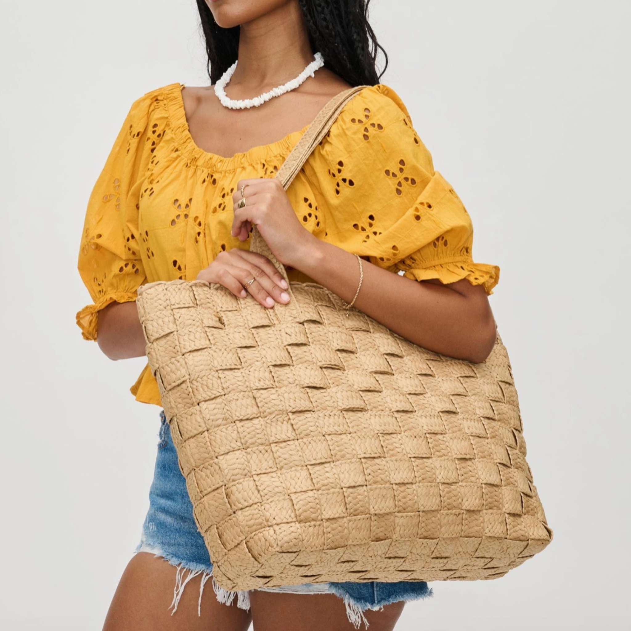 Freda Woven Straw Beach Tote