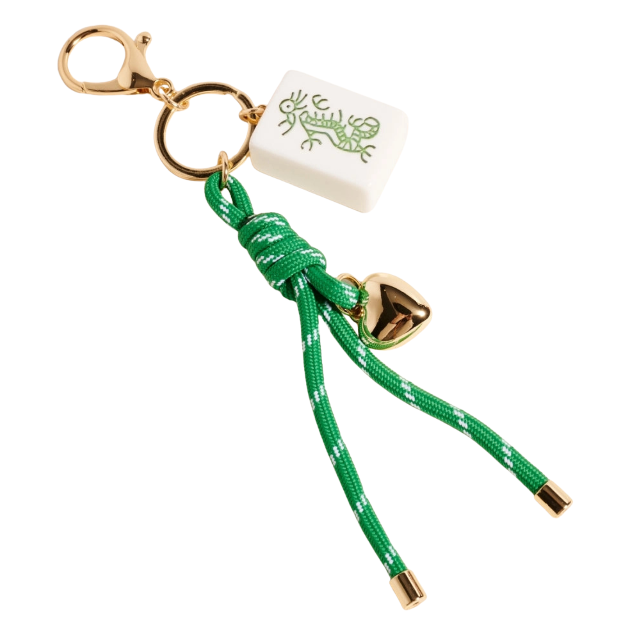 Private label Mahjong Tile Puffy Heart Cord Keychain and bag charm with colorful puffy heart design and cord attachment.