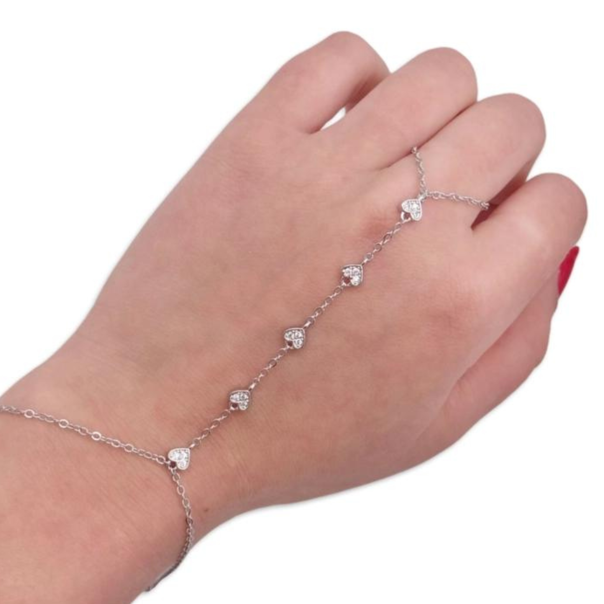 Cz Heart Hand Chain Bracelet