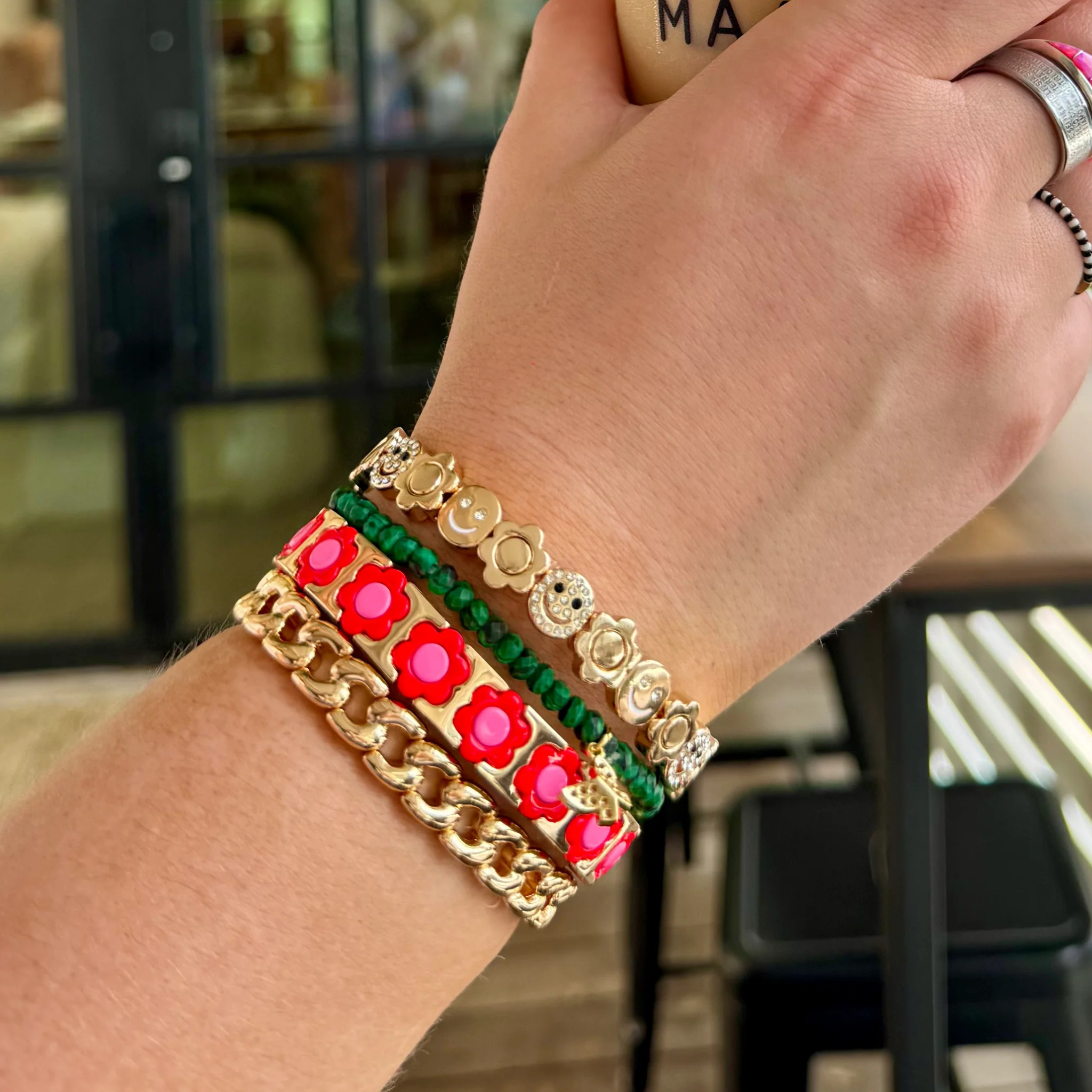 Large stretch Cuban chainlink bracelet by la lumiere ny, featuring interconnected links and a sleek design.