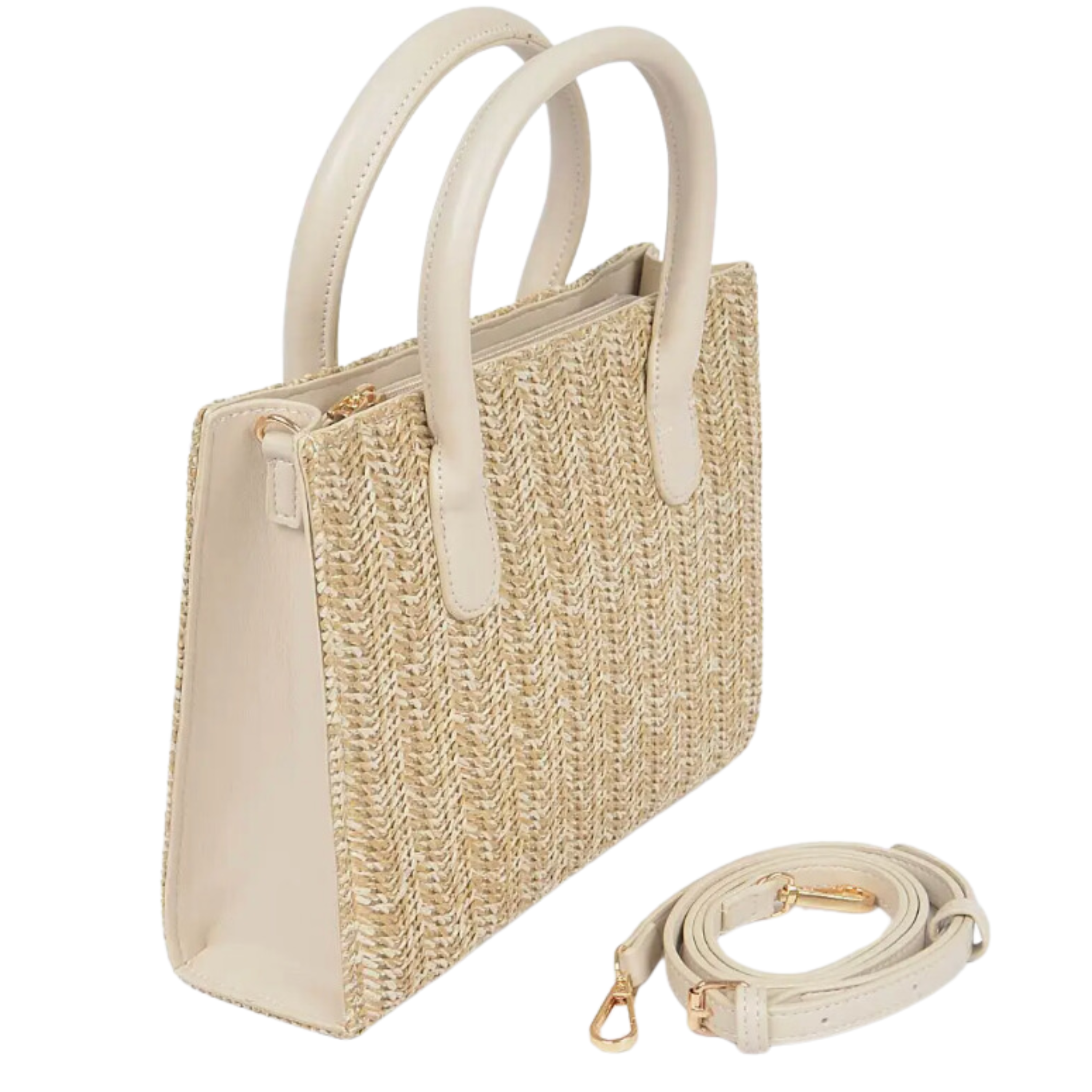 Vegan Faux Straw Mini Tote Bag