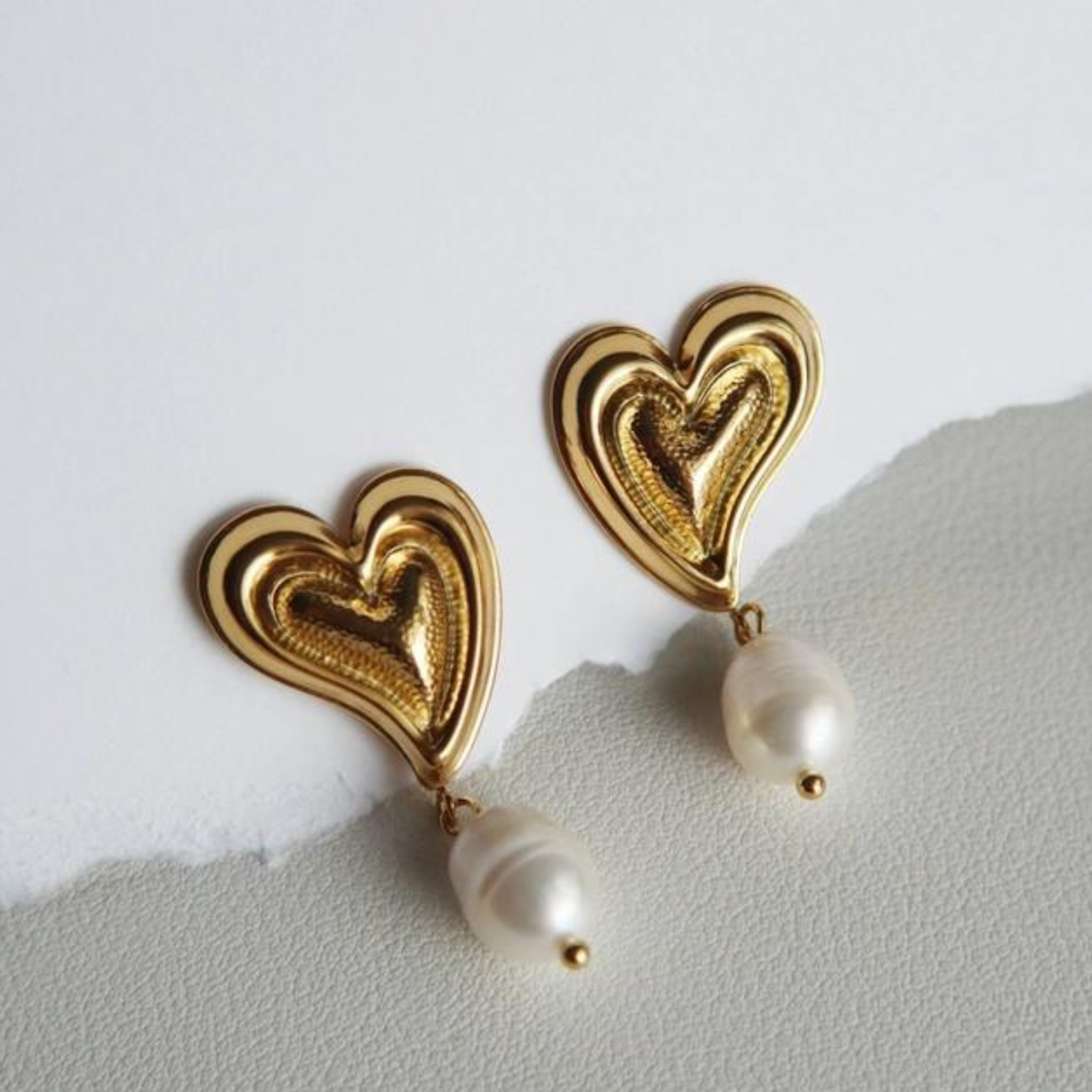 Pearl Drop Heart Earrings